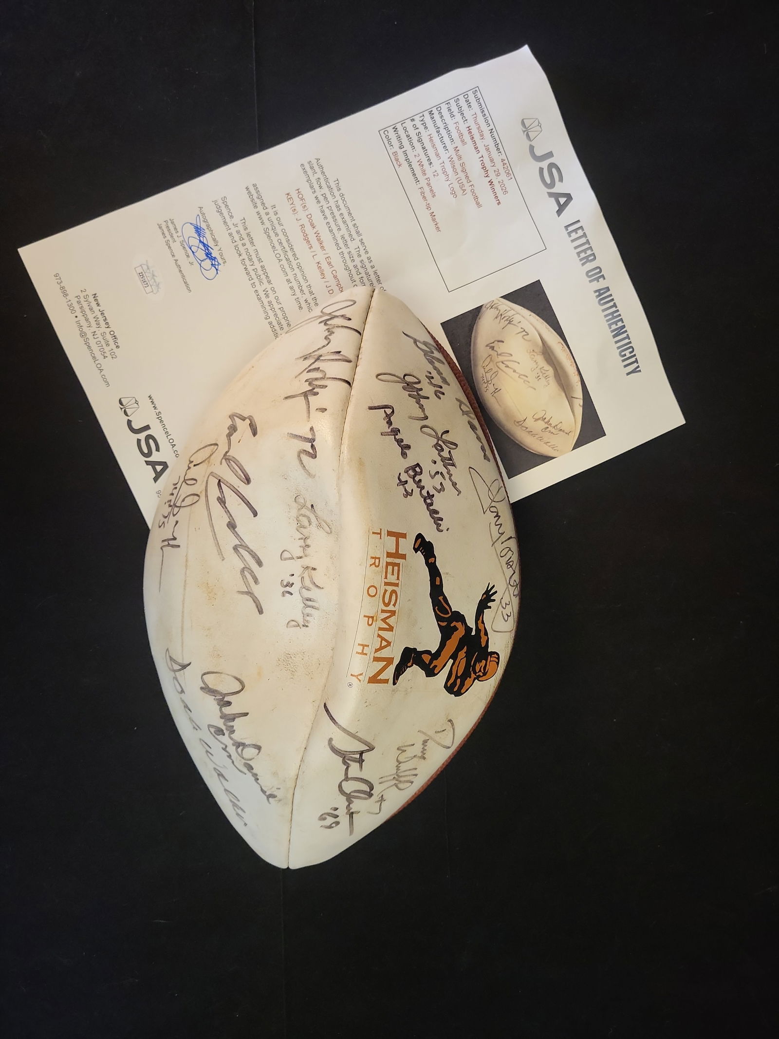 I00817 | Heisman Trophy Winners Multi-Signed Wilson Football, JSA LOA (1 of 12)