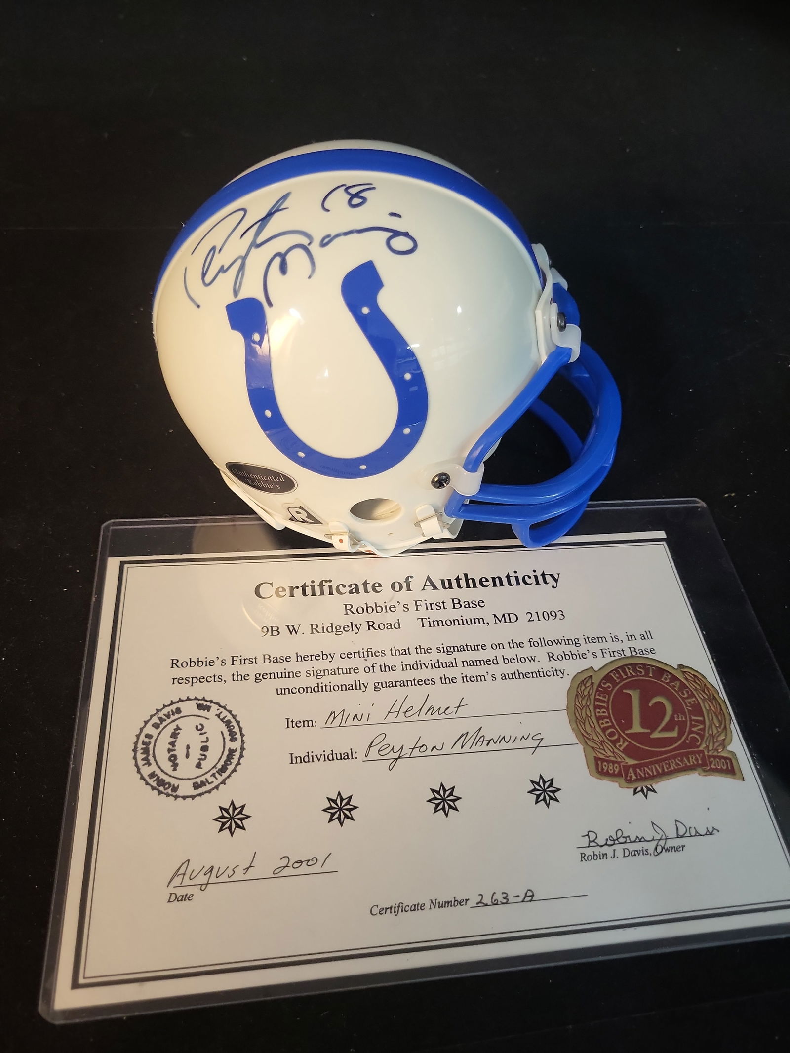 I01192 | Peyton Manning Autographed Indianapolis Colts Riddell Mini Helmet with COA (1 of 8)