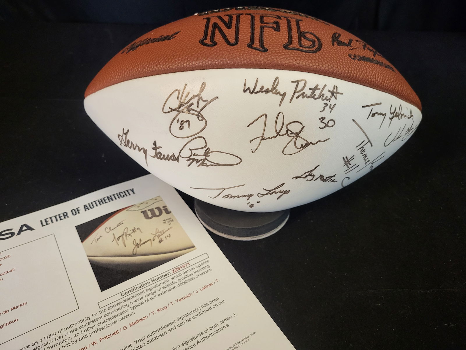 I00811 | Notre Dame Greats Multi-Signed Wilson NFL Football, JSA LOA (1 of 20)