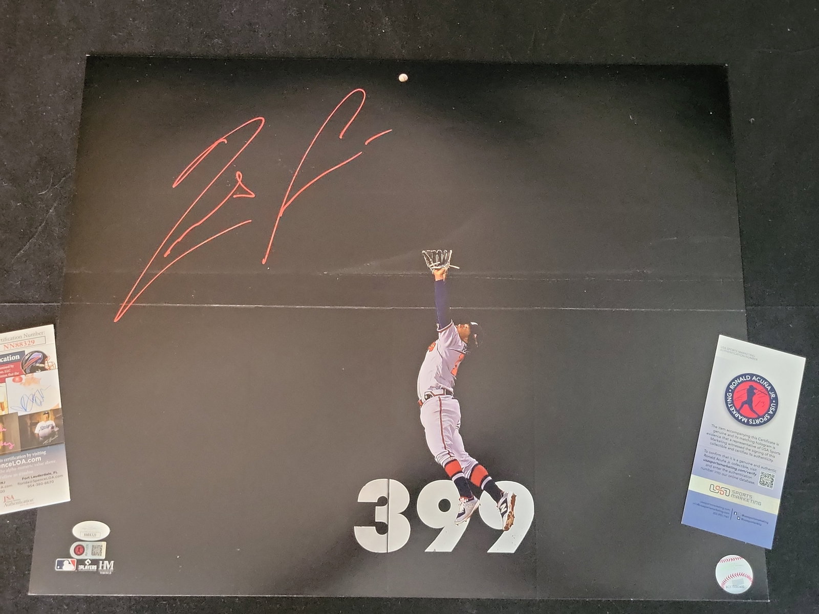 I00979 | Ronald Acuña Jr. Autographed Atlanta Braves 16x20, JSA Authenticated: BID PER WHAT YOU SEE IN THE PHOTO, NOT THE AI GENERATED TITLES AND DESCRIPTIONS! Ronald Acuña Jr. Autographed Atlanta Braves 16x20, JSA Authenticated This large-format photograph features Atlanta