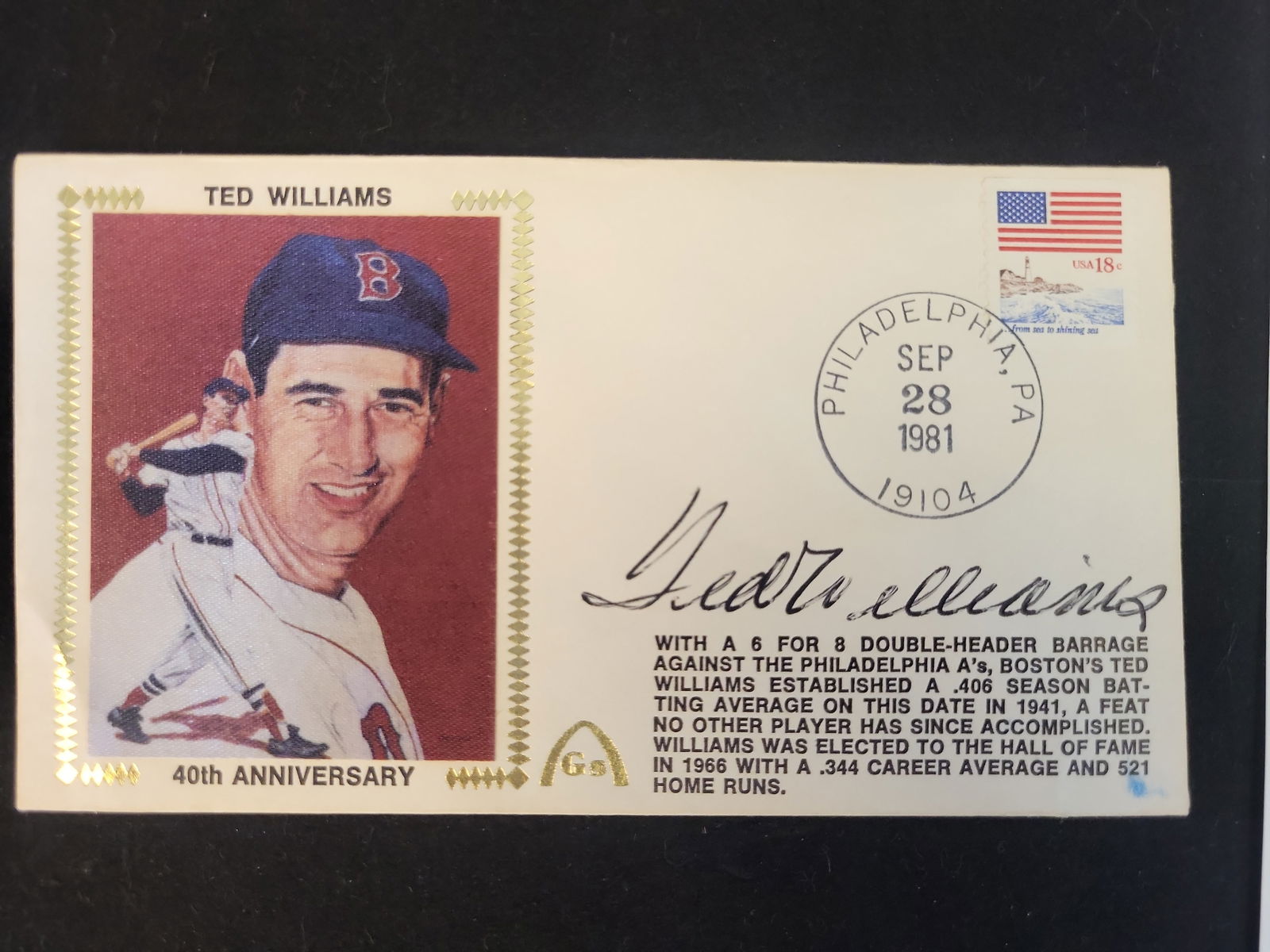 I00822 | Ted Williams Autographed Gateway Commemorative Postcard, .406 Average 40th Anniversary JSA  (1 of 9)