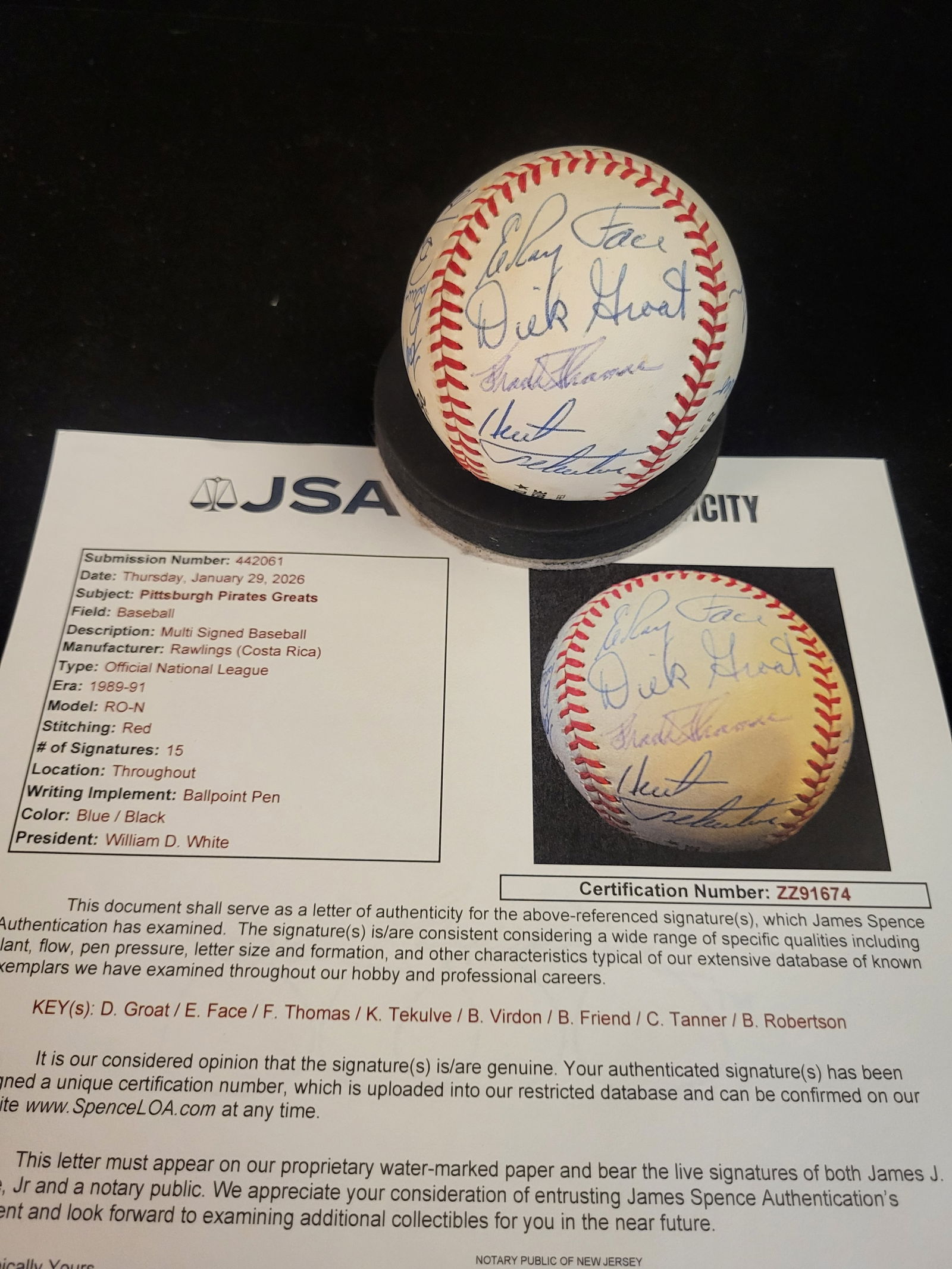 I00674 | Pittsburgh Pirates Greats Multi-Signed Official National League Baseball: BID PER WHAT YOU SEE IN THE PHOTO, NOT THE AI GENERATED TITLES AND DESCRIPTIONS! Pittsburgh Pirates Greats Multi-Signed Official National League BaseballThis Rawlings Official National League baseball