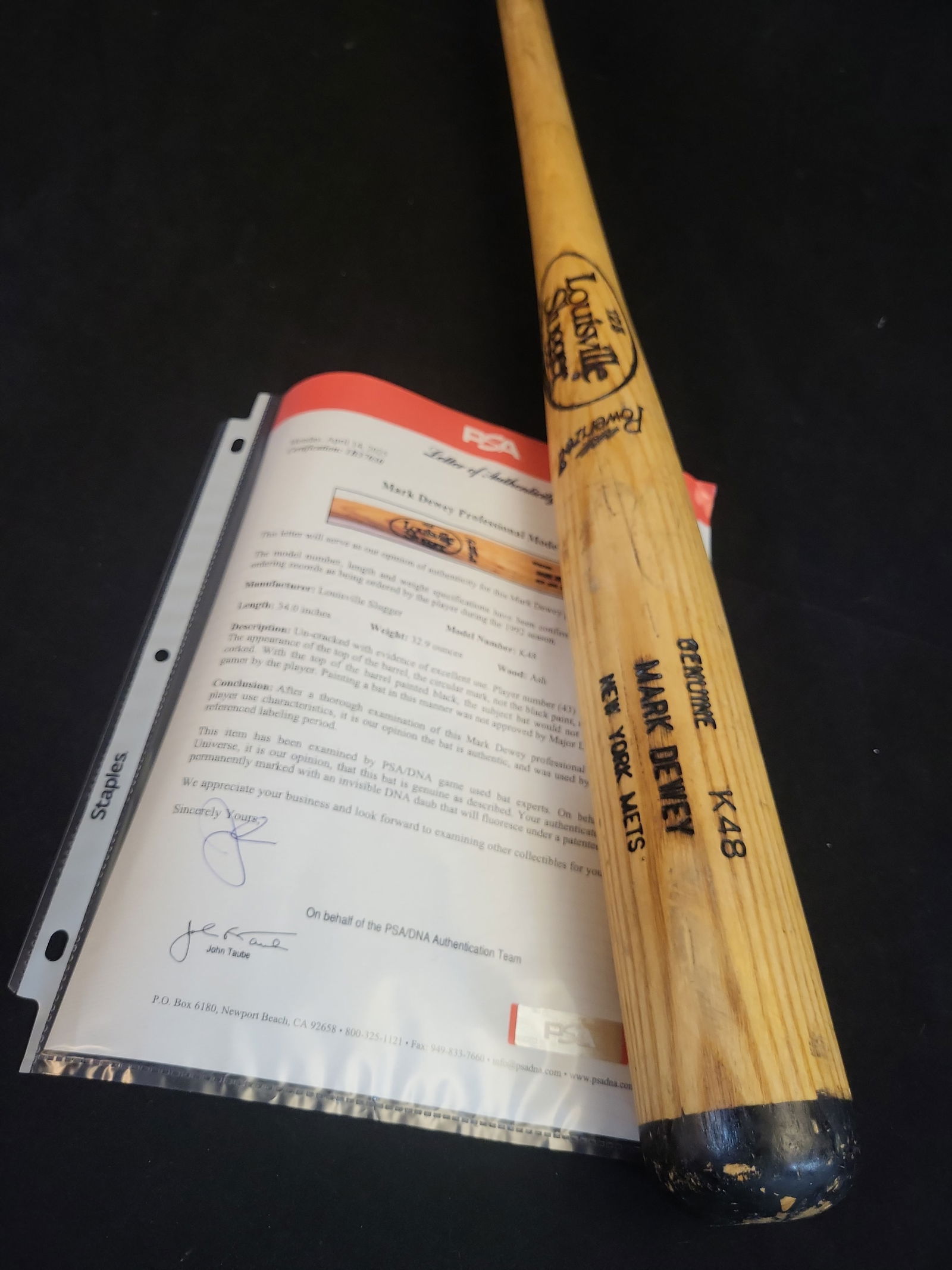 I01004 | Louisville Slugger Mark Dewey New York Mets Game Used Bat Model K48 PSA/DNA LOA 1B37030 (1 of 6)