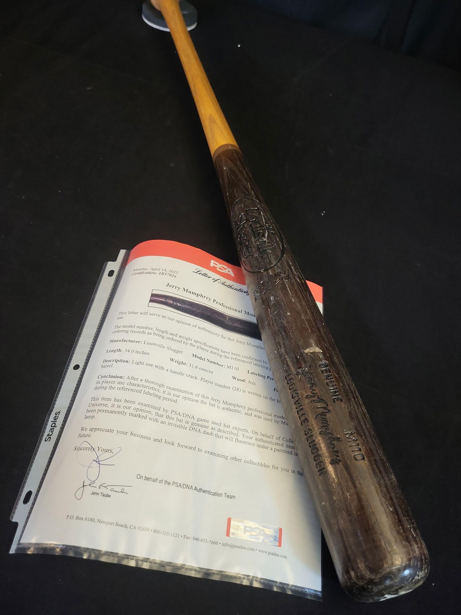 I01005 | Jerry Mumphrey Game-Used Louisville Slugger Professional Model Bat, PSA/DNA LOA: BID PER WHAT YOU SEE IN THE PHOTO, NOT THE AI GENERATED TITLES AND DESCRIPTIONS! Jerry Mumphrey Game-Used Louisville Slugger Professional Model Bat, PSA/DNA LOAThis is a professional model game-used b