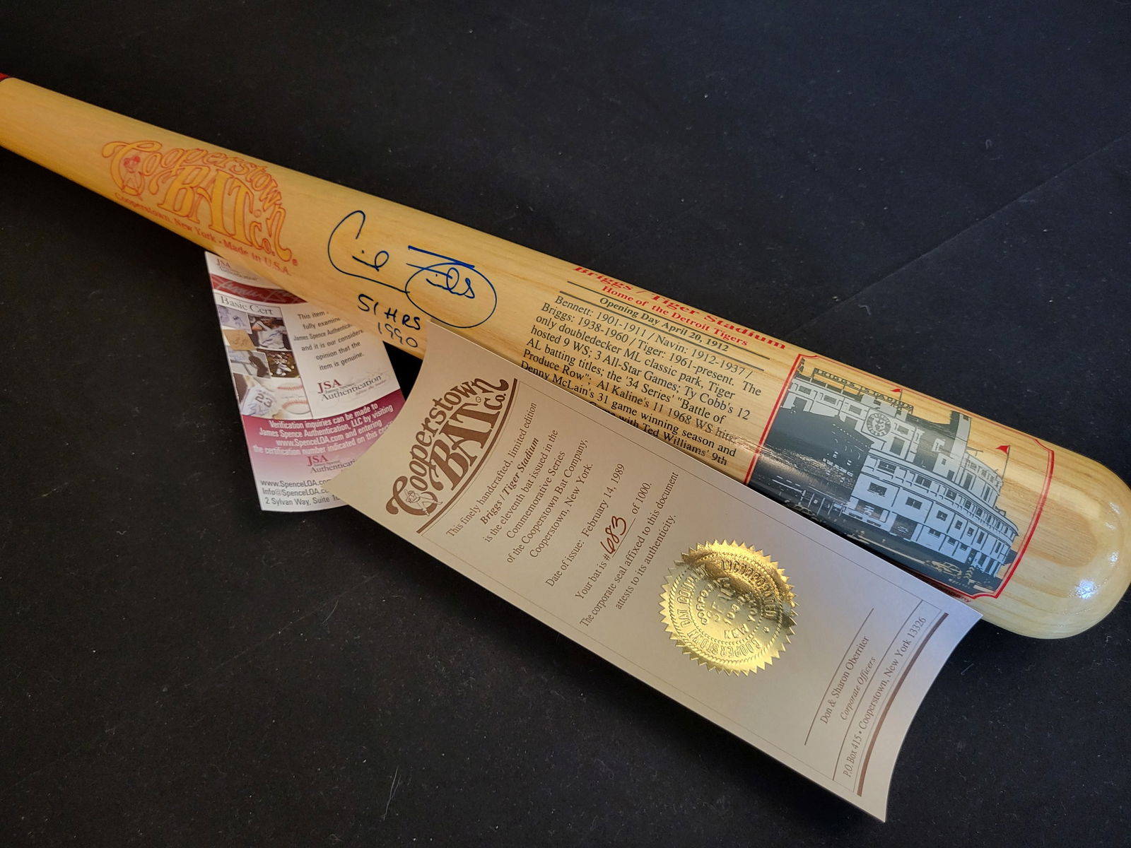 I00596 | Cecil Fielder Signed Cooperstown Bat Co. Tiger Stadium Commemorative Limited Edition Bat JS: BID PER WHAT YOU SEE IN THE PHOTO, NOT THE AI GENERATED TITLES AND DESCRIPTIONS! Cecil Fielder Signed Cooperstown Bat Co. Tiger Stadium Commemorative Limited Edition Bat JSA A handcrafted wooden comme