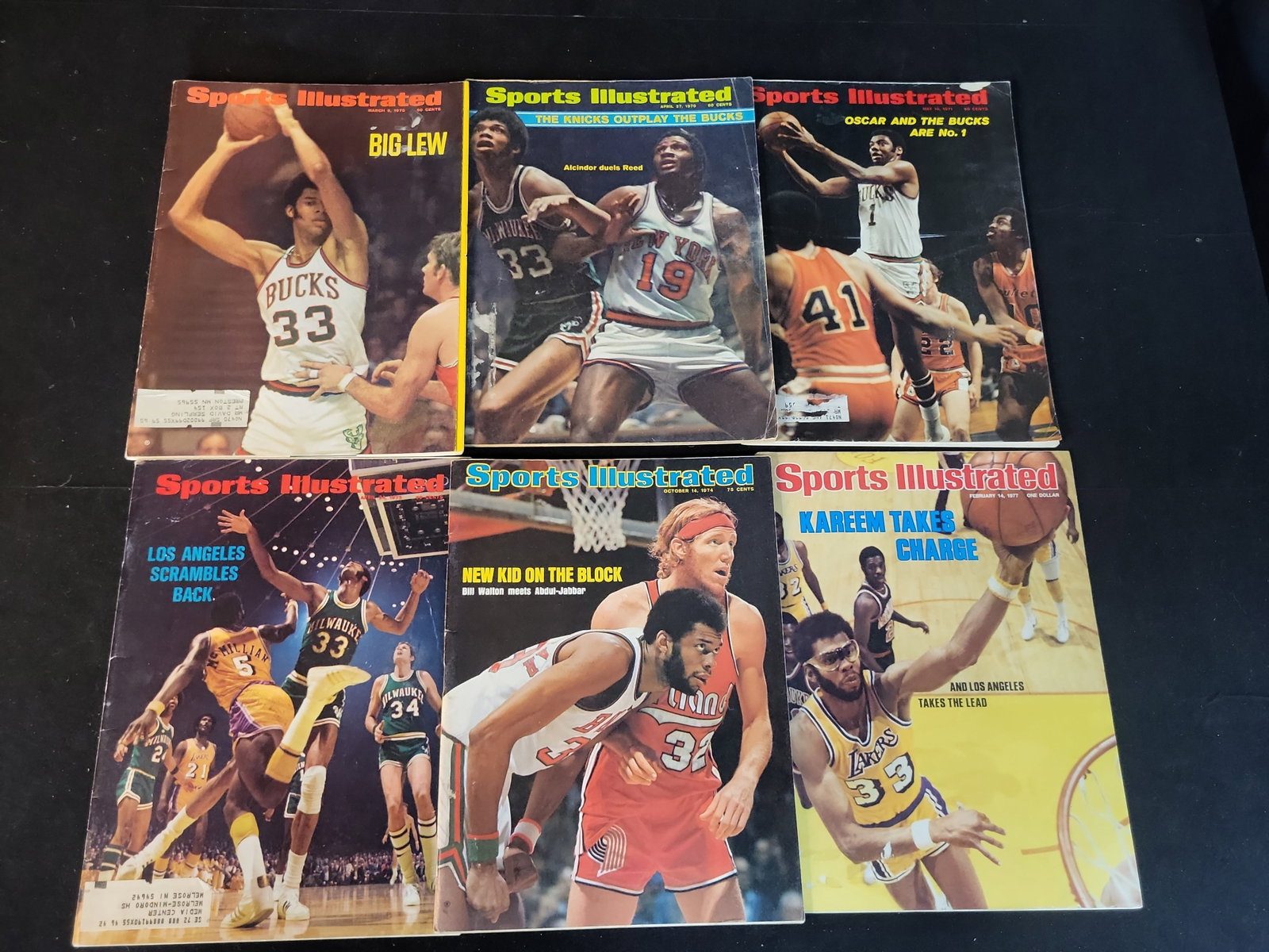 I01060 | Kareem Abdul-Jabbar (Lew Alcindor) Sports Illustrated Magazine Collection, Unauthenticated: BID PER WHAT YOU SEE IN THE PHOTO, NOT THE AI GENERATED TITLES AND DESCRIPTIONS! Kareem Abdul-Jabbar (Lew Alcindor) Sports Illustrated Magazine Collection, Unauthenticated This collection features six