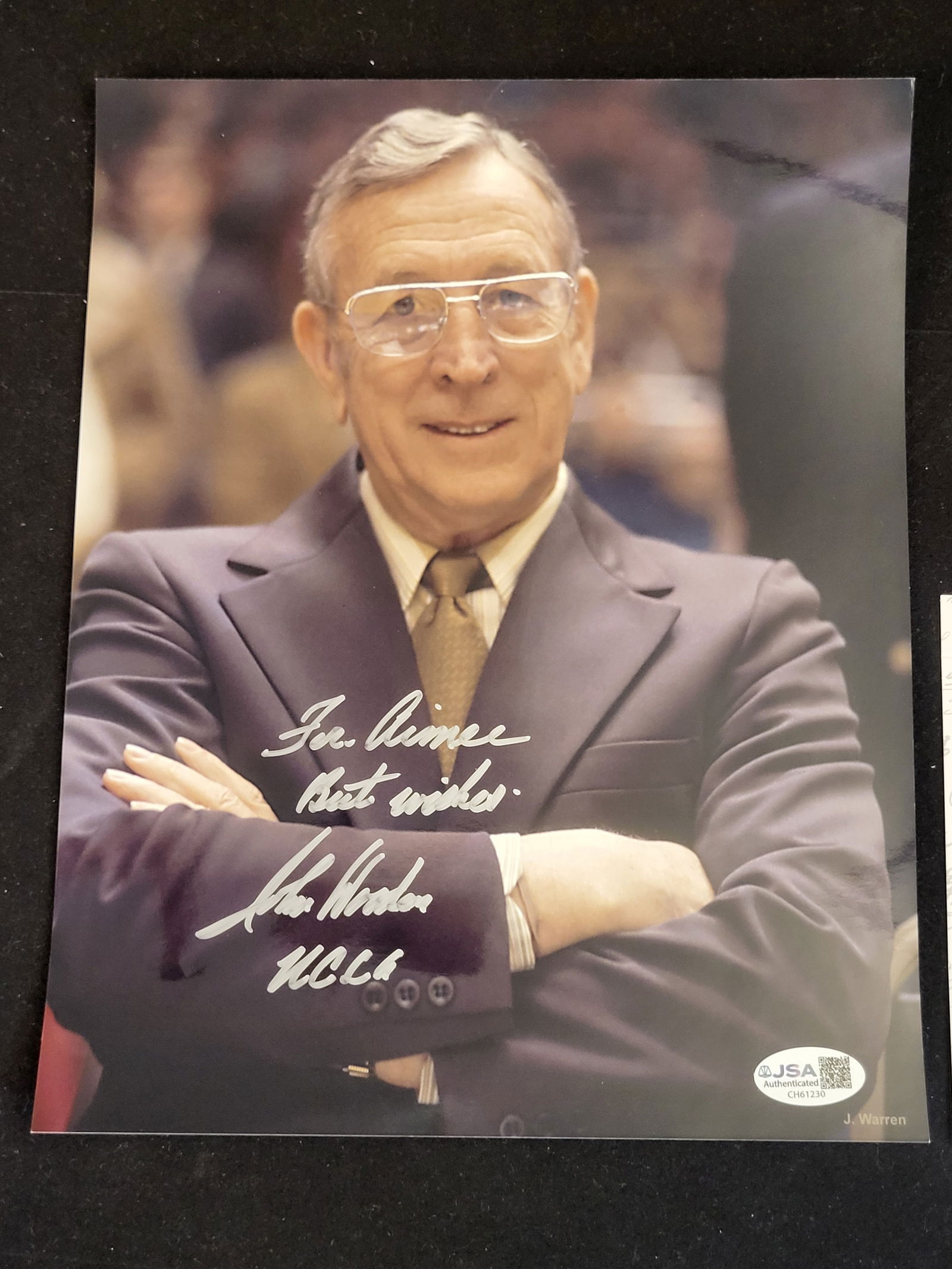 I00767 | A John Wooden Autographed Color Photograph with JSA Authentication: BID PER WHAT YOU SEE IN THE PHOTO, NOT THE AI GENERATED TITLES AND DESCRIPTIONS! A John Wooden Autographed Color Photograph with JSA Authentication An autographed color photograph of UCLA basketball c