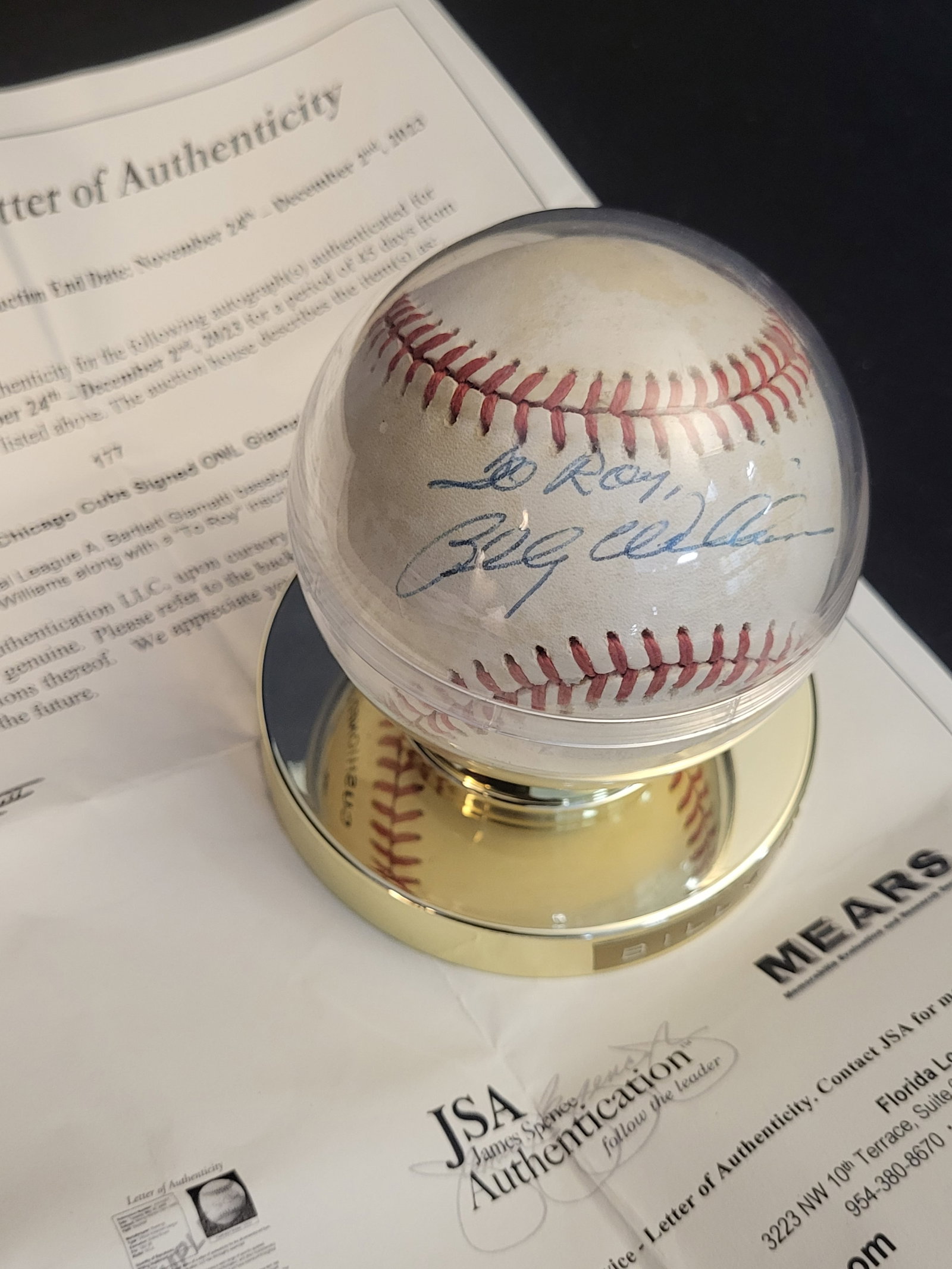 I00633 | Billy Williams Signed Rawlings Official National League Baseball JSA: BID PER WHAT YOU SEE IN THE PHOTO, NOT THE AI GENERATED TITLES AND DESCRIPTIONS! Billy Williams Signed Rawlings Official National League Baseball JSA A Rawlings Official National League baseball hand-
