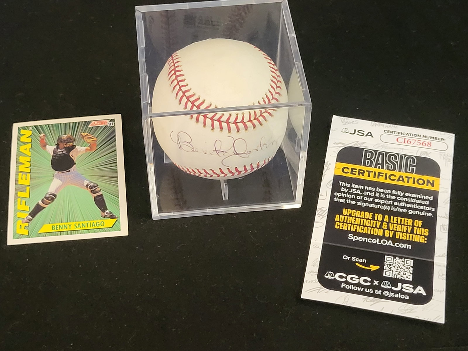 I00618 | Benny Santiago Autographed Baseball JSA Authenticated: BID PER WHAT YOU SEE IN THE PHOTO, NOT THE AI GENERATED TITLES AND DESCRIPTIONS! Benny Santiago Autographed Baseball JSA Authenticated This collection features an official Rawlings Major League Baseba
