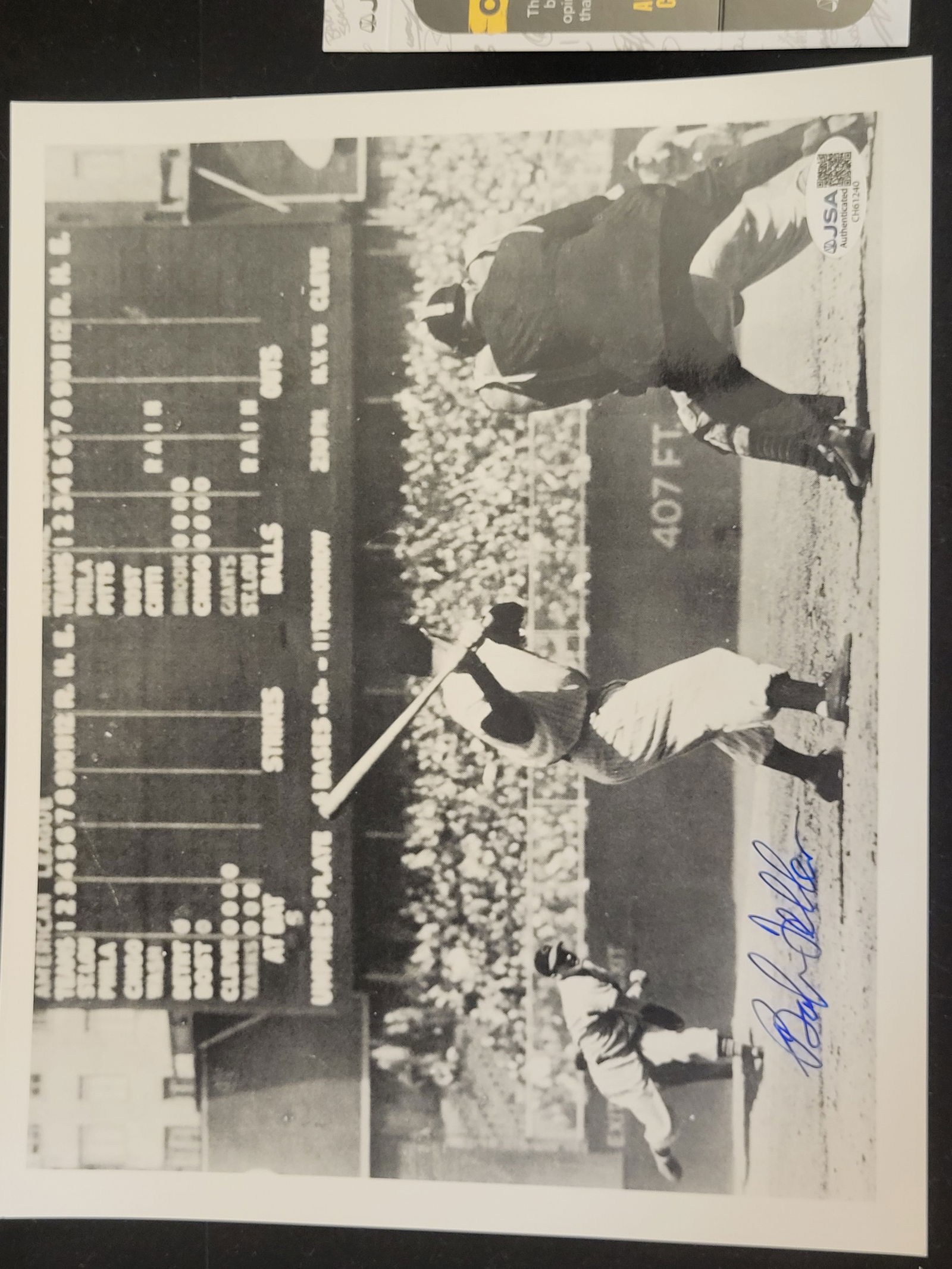 I00742 | Bob Feller Autographed Black and White Yankee Stadium Scoreboard Photograph (1 of 9)