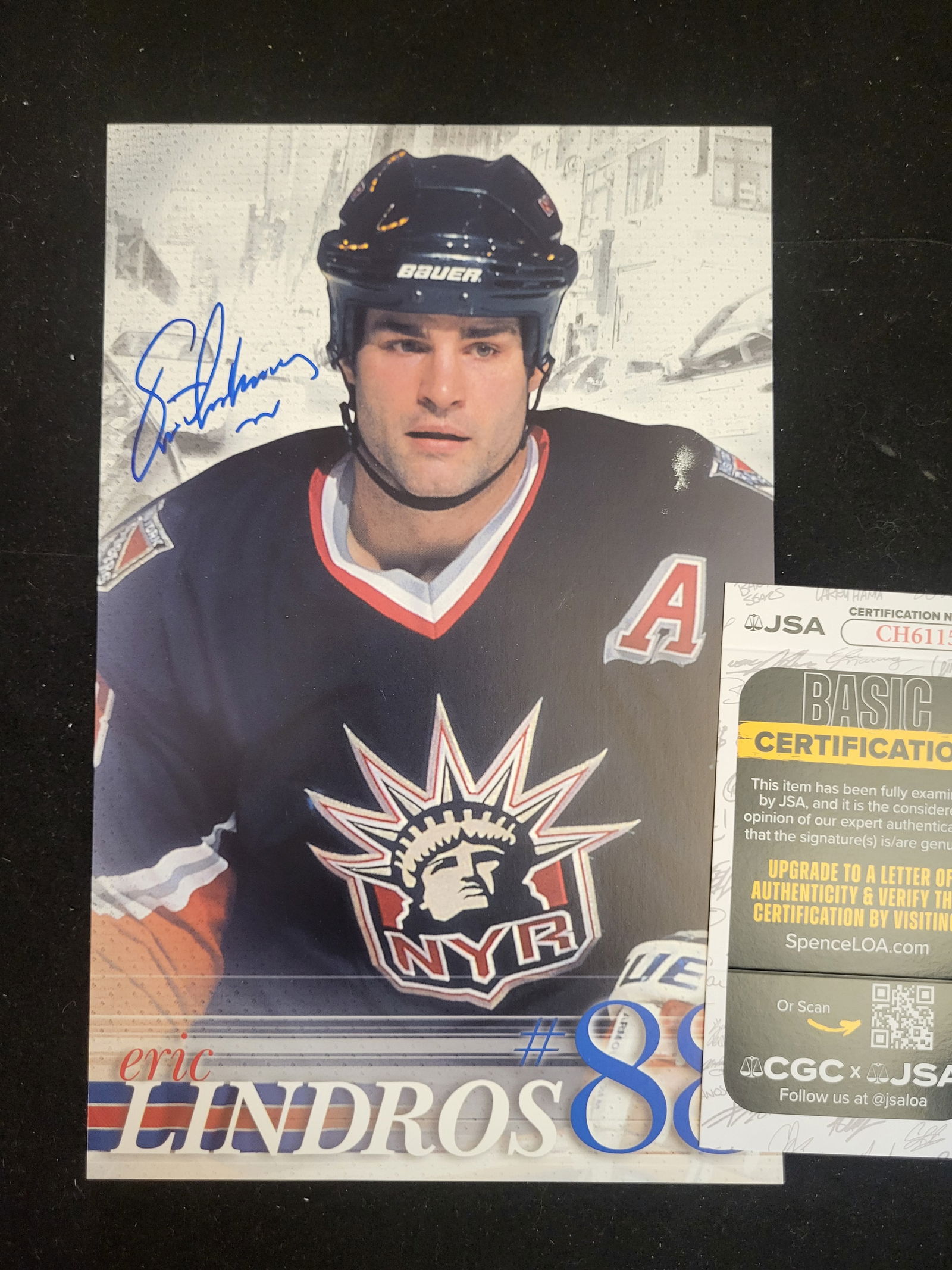 I00685 | Eric Lindros Signed New York Rangers The Players 02-03 Commemorative Sheet JSA: BID PER WHAT YOU SEE IN THE PHOTO, NOT THE AI GENERATED TITLES AND DESCRIPTIONS! Eric Lindros Signed New York Rangers The Players 02-03 Commemorative Sheet JSA This autographed commemorative sheet fro