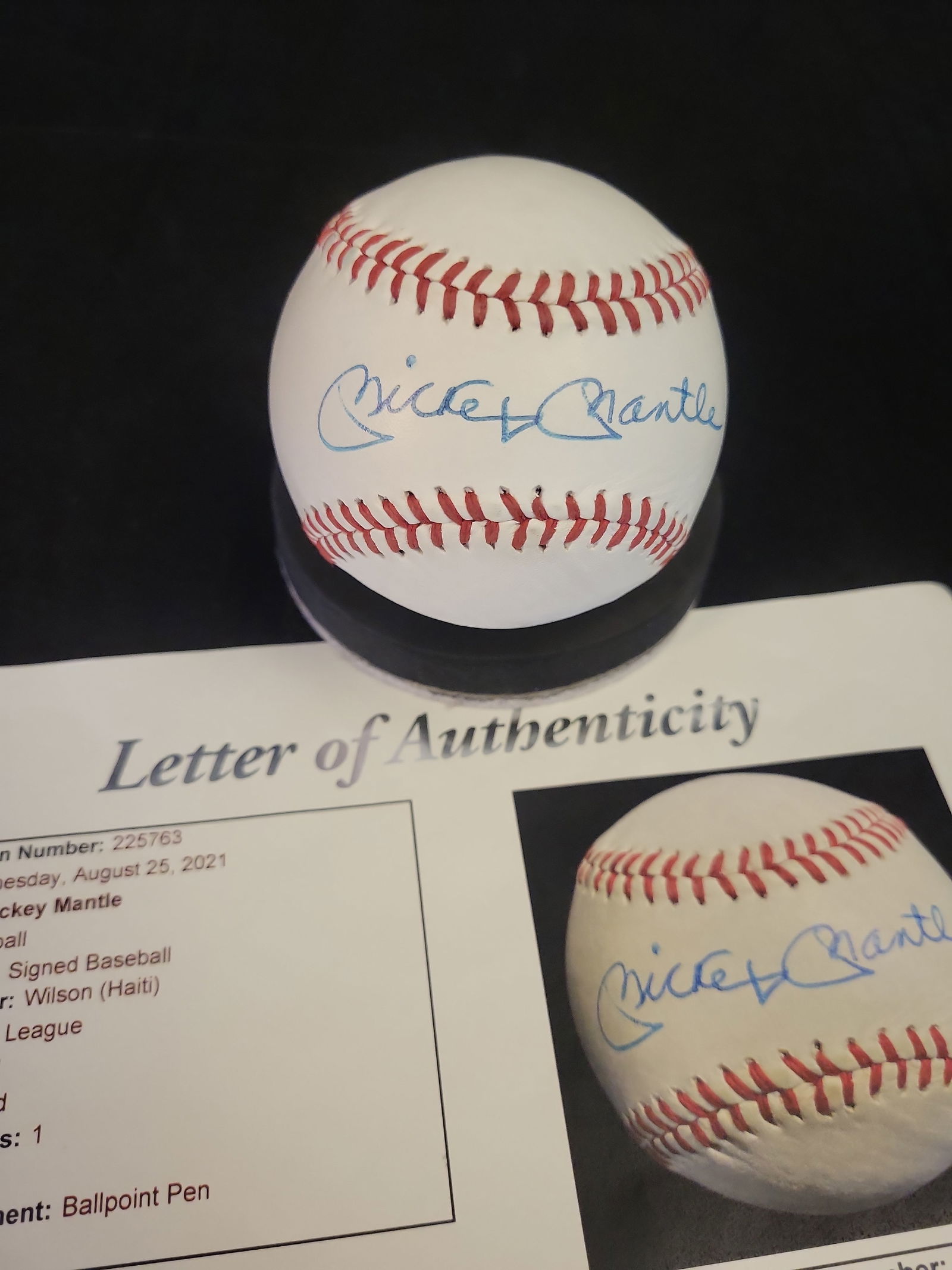 I01000 | Mickey Mantle Autographed Official League Baseball Wilson A1091 JSA LOA (1 of 10)