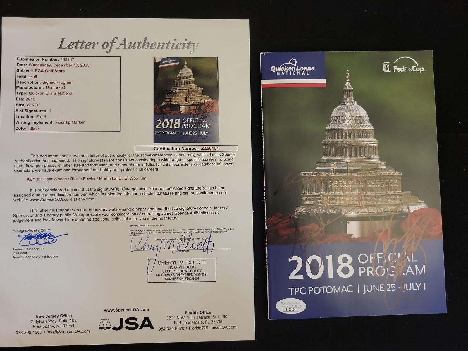 I01169 | Tiger Woods and Rickie Fowler Multi-Signed 2018 Quicken Loans National Official Program, (1 of 8)