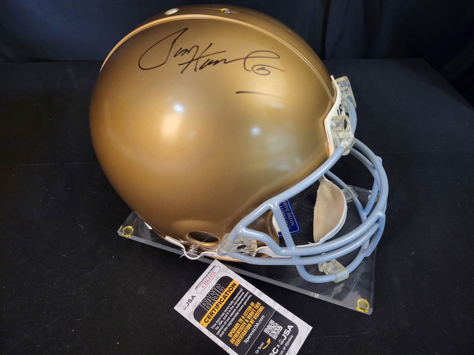 I00813 | Tim Brown Autographed Notre Dame Fighting Irish Full-Size Riddell Helmet, JSA Authenticated (1 of 20)