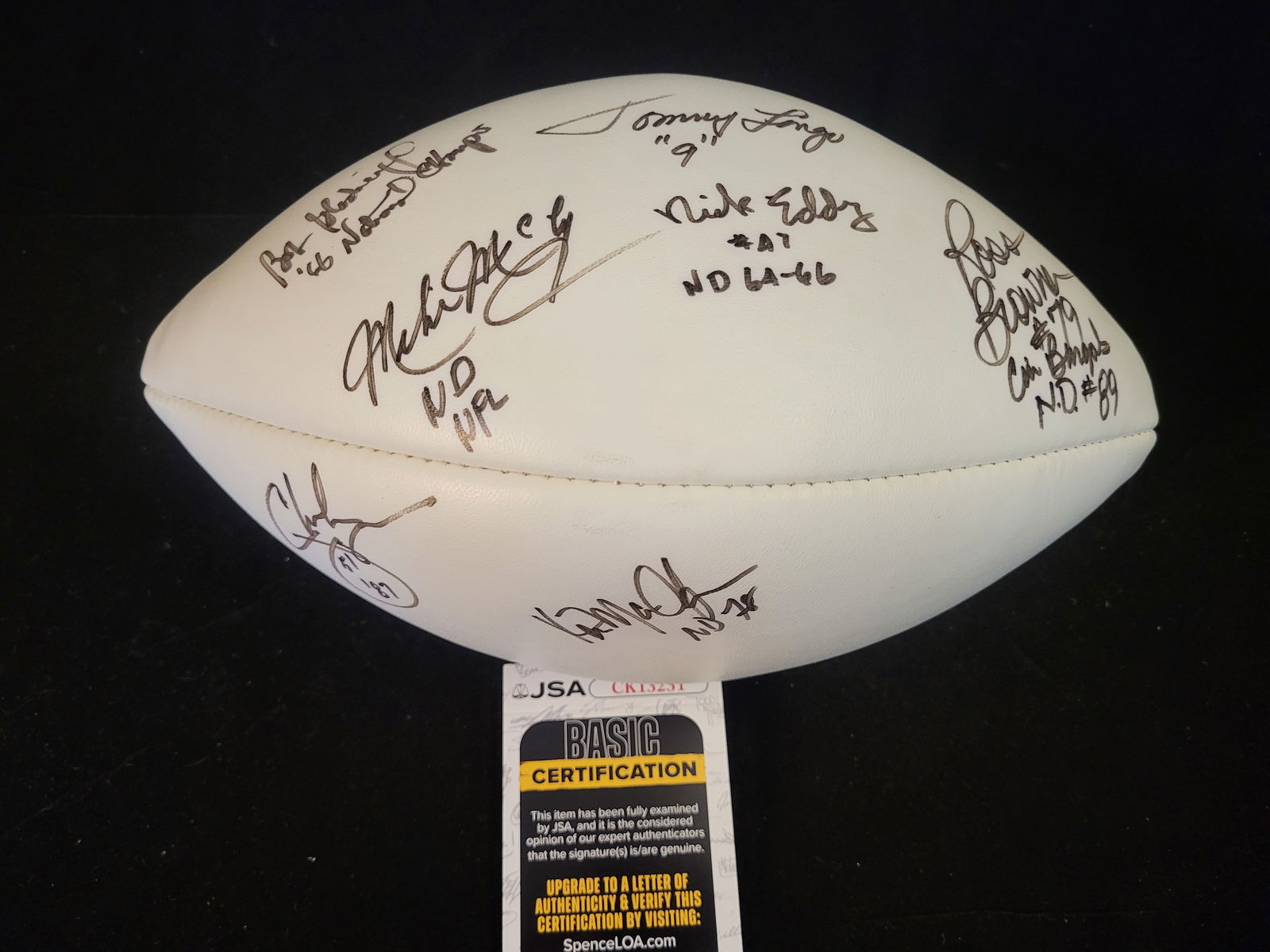 I00810 | Notre Dame Fighting Irish Legends Multi-Signed Football, JSA Authenticated (1 of 20)