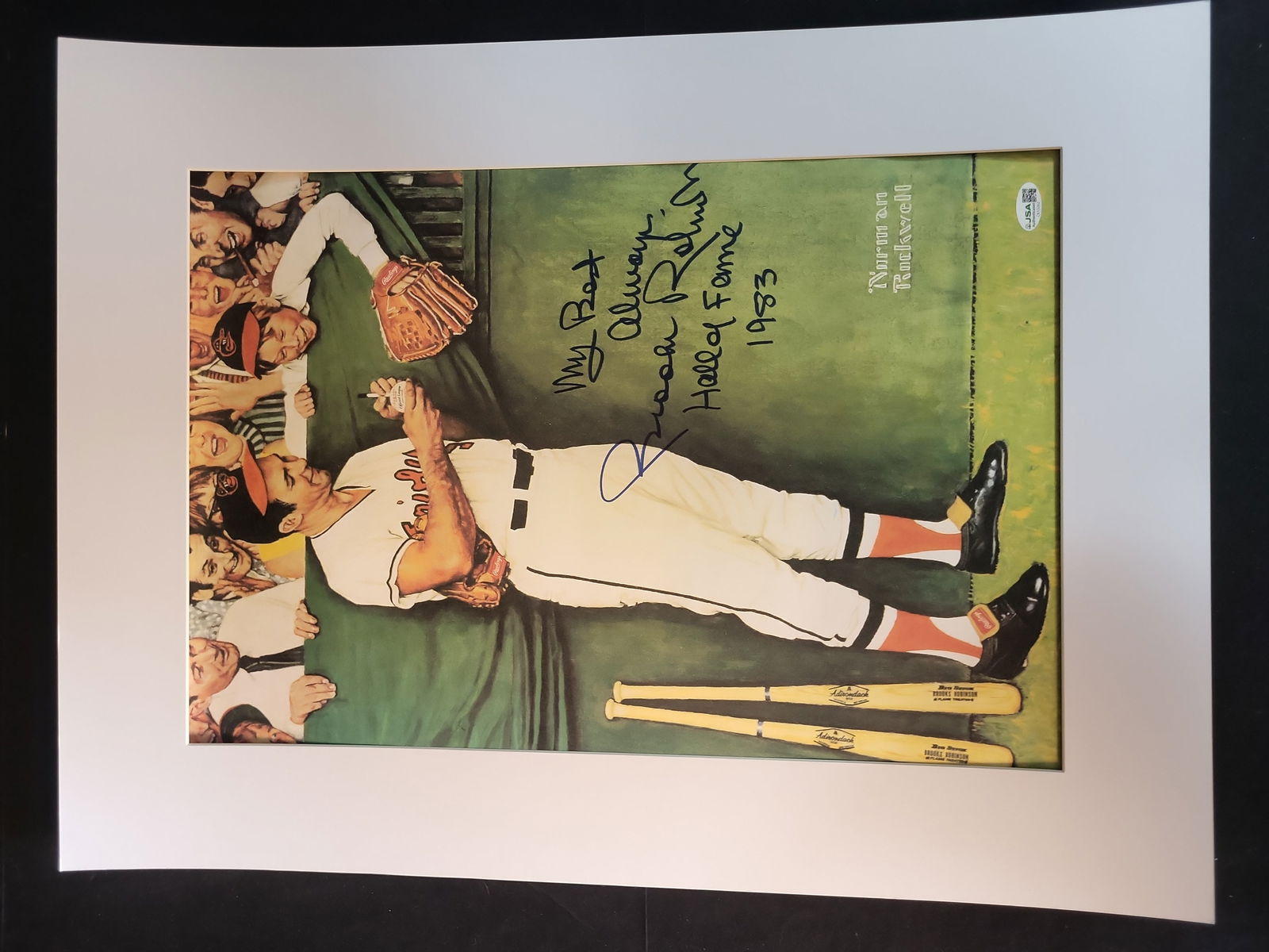 I00970 | Brooks Robinson Autographed Norman Rockwell "Gee Thanks, Brooks" Reproduction Print, JSA Au: BID PER WHAT YOU SEE IN THE PHOTO, NOT THE AI GENERATED TITLES AND DESCRIPTIONS! Brooks Robinson Autographed Norman Rockwell "Gee Thanks, Brooks" Reproduction Print, JSA Authenticated This lot feature