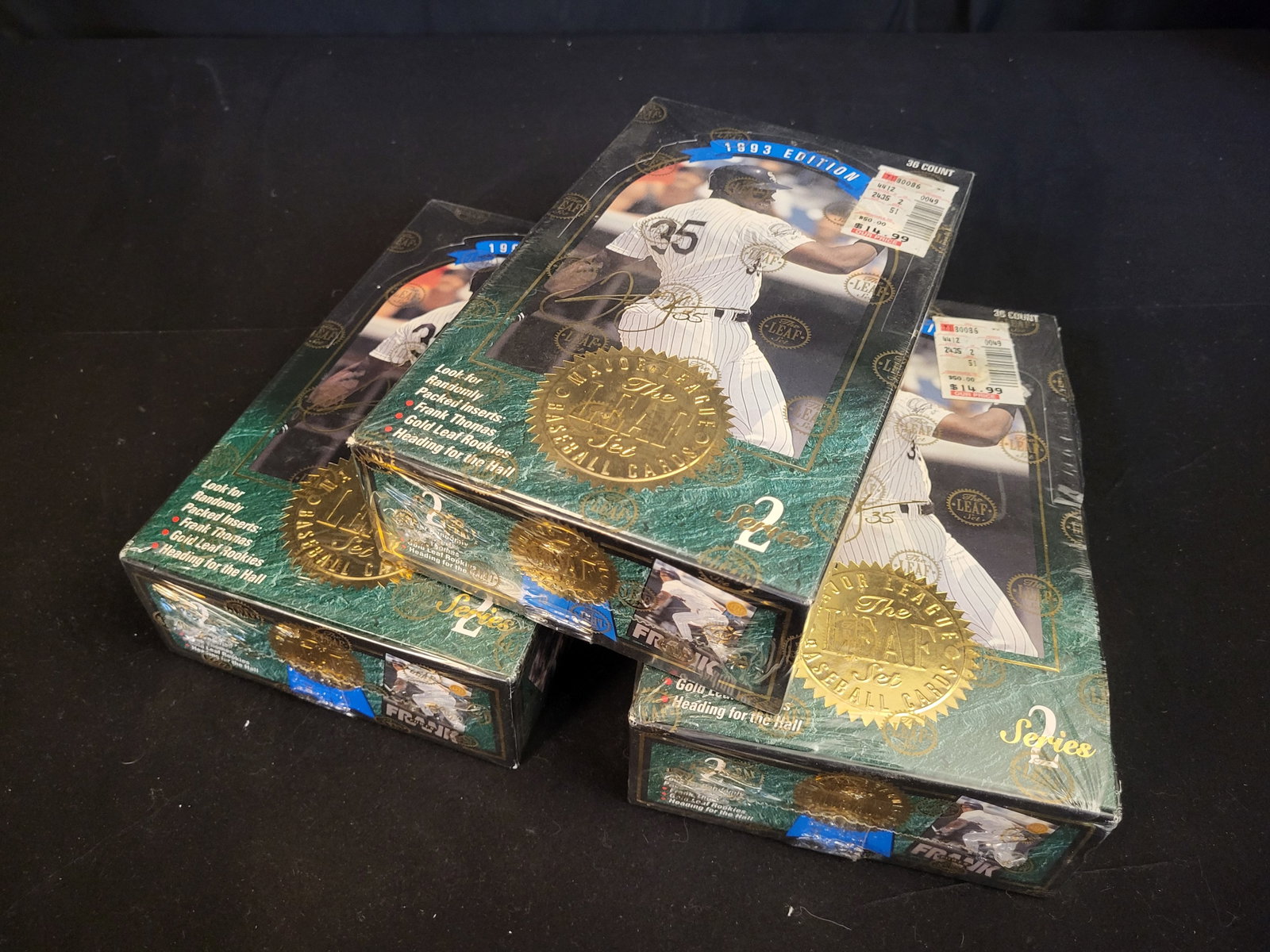 I00660 | A Trio of 1993 Leaf Series 2 Major League Baseball Factory Sealed Boxes: BID PER WHAT YOU SEE IN THE PHOTO, NOT THE AI GENERATED TITLES AND DESCRIPTIONS! A Trio of 1993 Leaf Series 2 Major League Baseball Factory Sealed Boxes A trio of 1993 Leaf Series 2 Major League Baseb