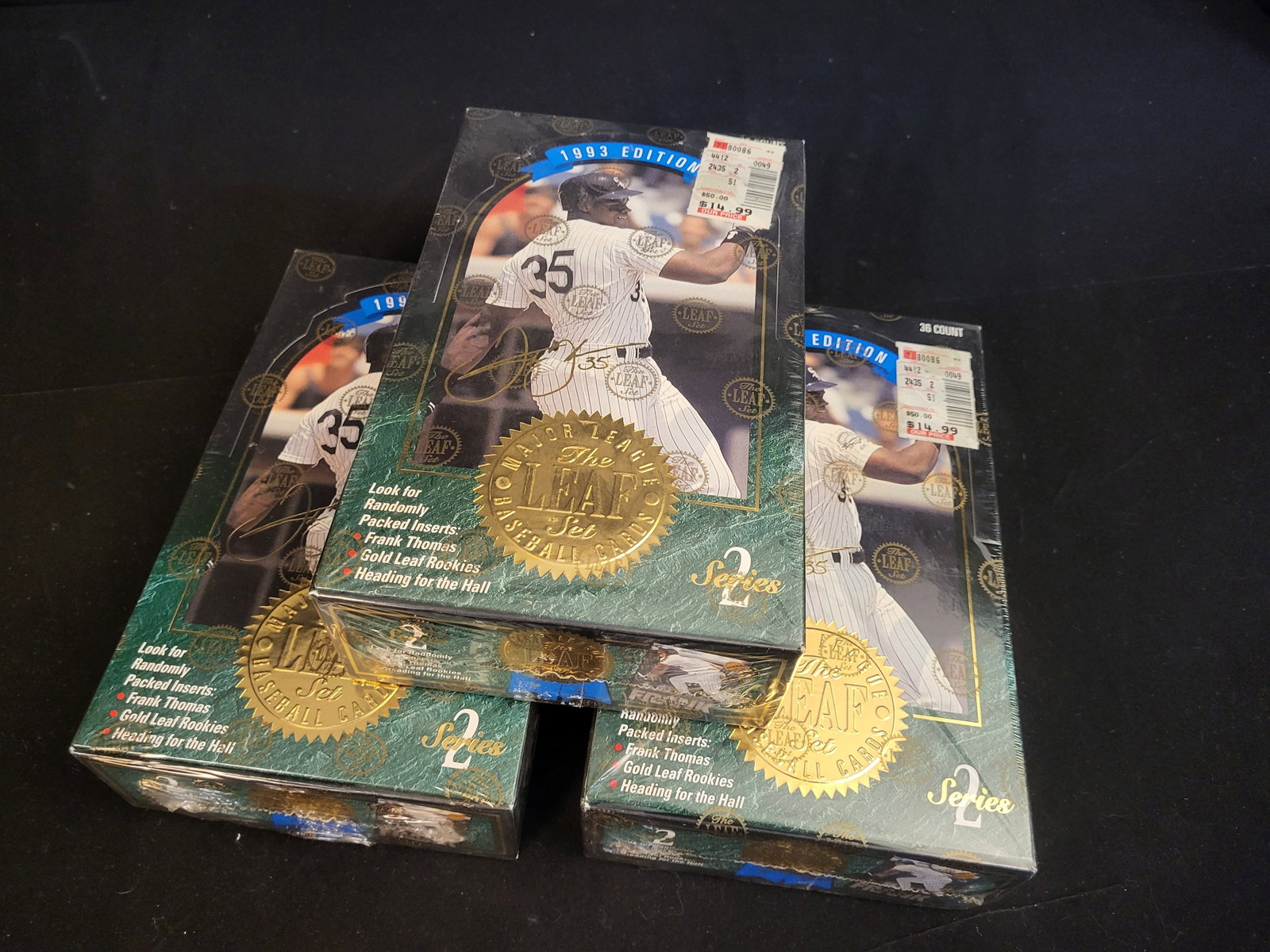 I00659 | A Group of 1993 Leaf Series 2 Major League Baseball Factory Sealed Boxes: BID PER WHAT YOU SEE IN THE PHOTO, NOT THE AI GENERATED TITLES AND DESCRIPTIONS! A Group of 1993 Leaf Series 2 Major League Baseball Factory Sealed Boxes A group of several factory-sealed 1993 Leaf Se