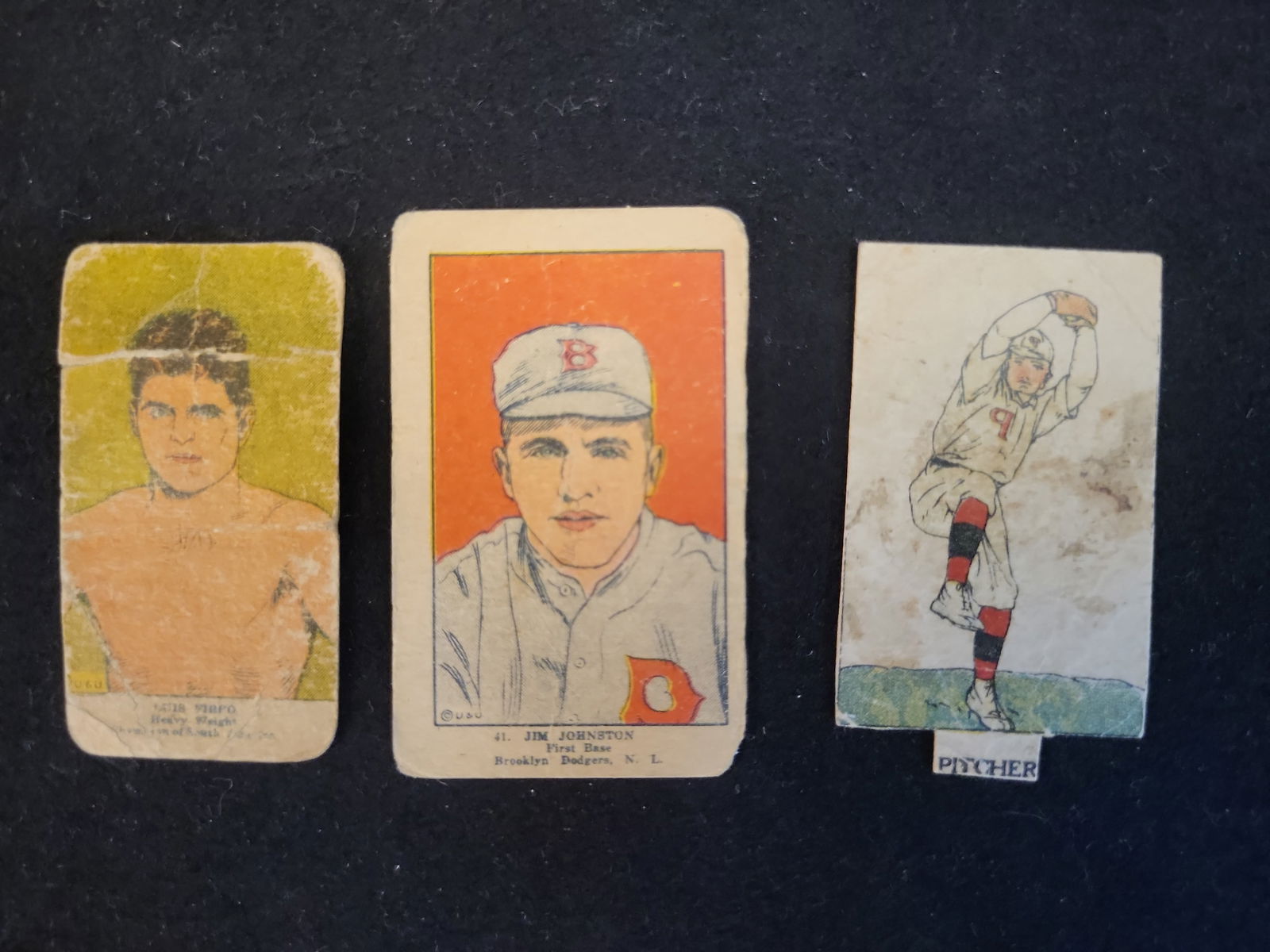 I00909 | Three Vintage 1919-1923 Sports Cards including 1922 E120 Jim Johnston and 1923 W515-2 Luis : BID PER WHAT YOU SEE IN THE PHOTO, NOT THE AI GENERATED TITLES AND DESCRIPTIONS! Three Vintage 1919-1923 Sports Cards including 1922 E120 Jim Johnston and 1923 W515-2 Luis Firpo This collection featur