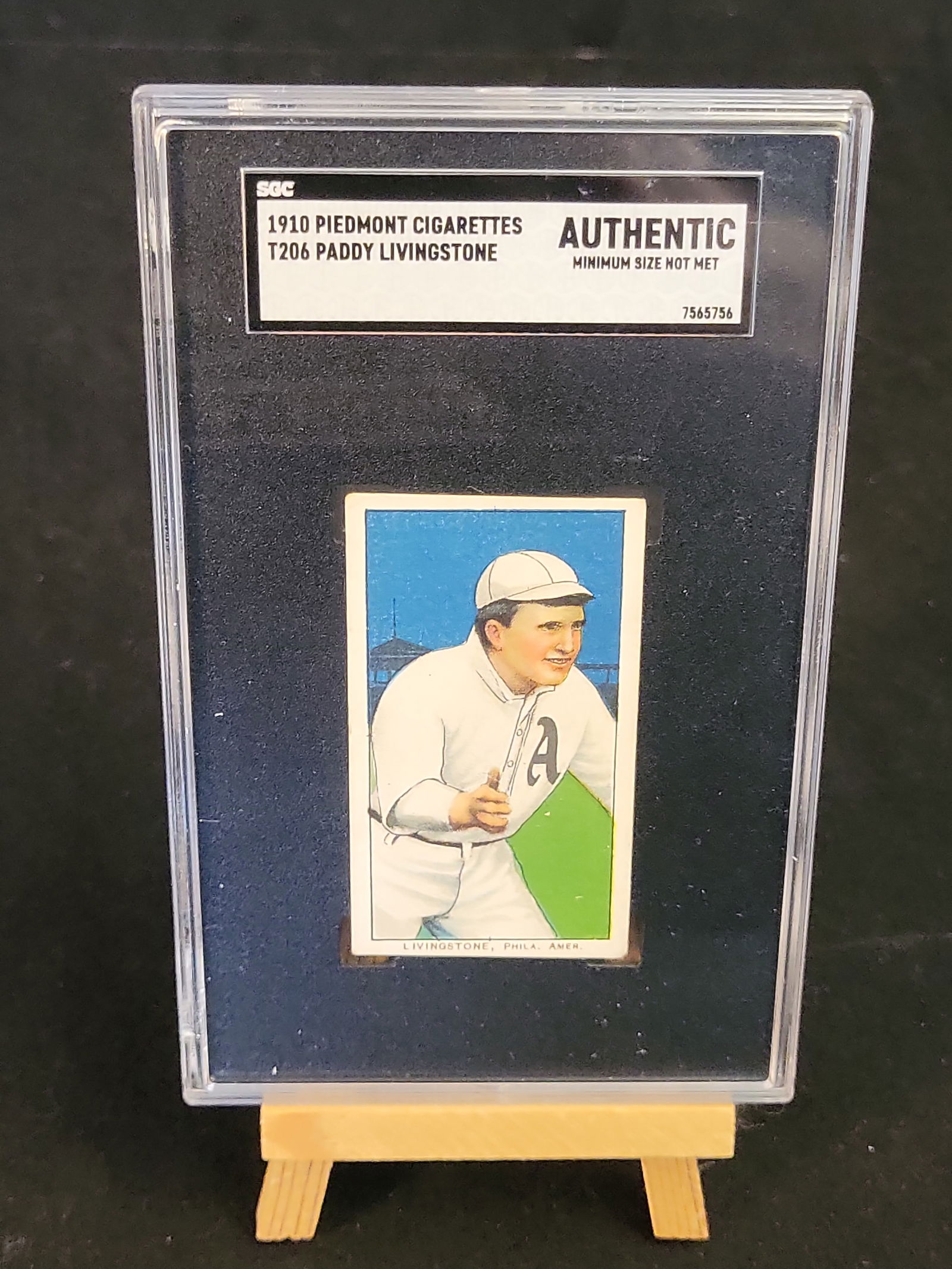 I00851 | 1910 Piedmont Cigarettes T206 Paddy Livingstone SGC Authentic: BID PER WHAT YOU SEE IN THE PHOTO, NOT THE AI GENERATED TITLES AND DESCRIPTIONS! 1910 Piedmont Cigarettes T206 Paddy Livingstone SGC Authentic1910 Piedmont Cigarettes T206 White Border series baseball