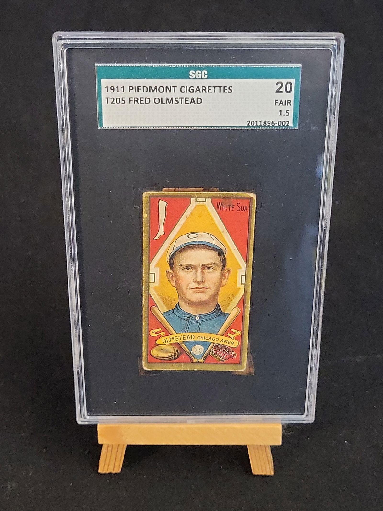 I00852 | 1911 T205 Piedmont Cigarettes Fred Olmstead Gold Border SGC 1.5 FAIR: BID PER WHAT YOU SEE IN THE PHOTO, NOT THE AI GENERATED TITLES AND DESCRIPTIONS! 1911 T205 Piedmont Cigarettes Fred Olmstead Gold Border SGC 1.5 FAIRPiedmont Cigarettes, 1911, T205 Gold Border Series,