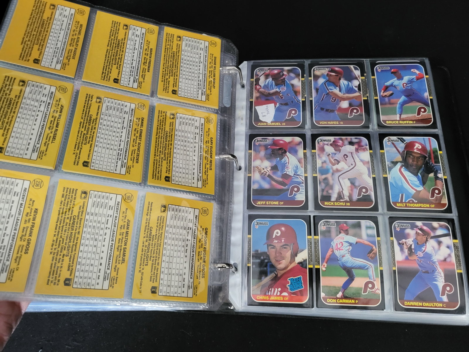 I00646 | A Collection of Philadelphia Phillies Baseball Trading Cards, 1980s-1990s: BID PER WHAT YOU SEE IN THE PHOTO, NOT THE AI GENERATED TITLES AND DESCRIPTIONS! A Collection of Philadelphia Phillies Baseball Trading Cards, 1980s-1990s A collection of late 20th-century baseball tr