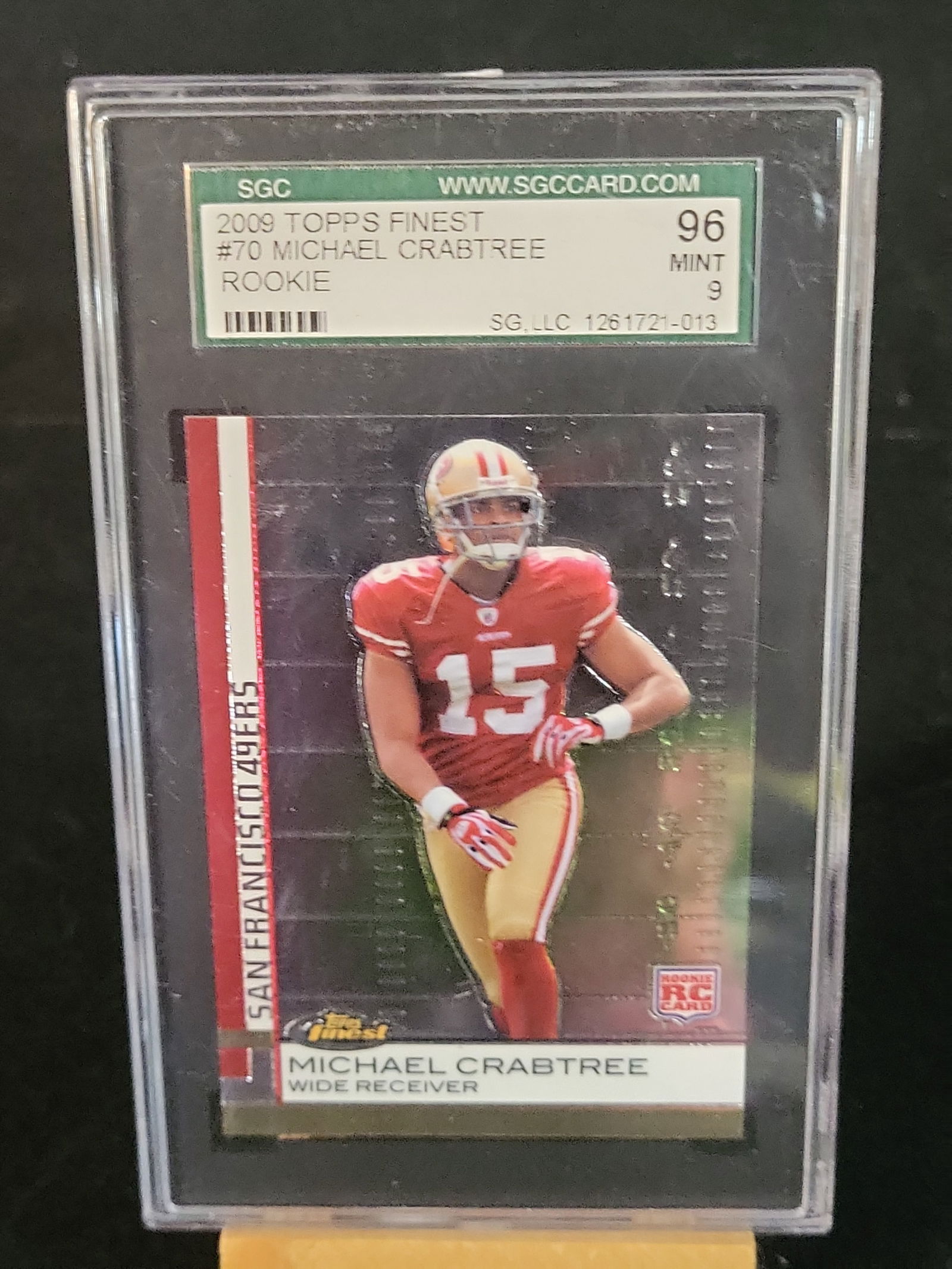 I01214 | 2009 Topps Finest Michael Crabtree Rookie Card SGC 96 MINT 9: BID PER WHAT YOU SEE IN THE PHOTO, NOT THE AI GENERATED TITLES AND DESCRIPTIONS! 2009 Topps Finest Michael Crabtree Rookie Card SGC 96 MINT 9 Topps Finest, 2009, Finest Football, card number 70, Micha