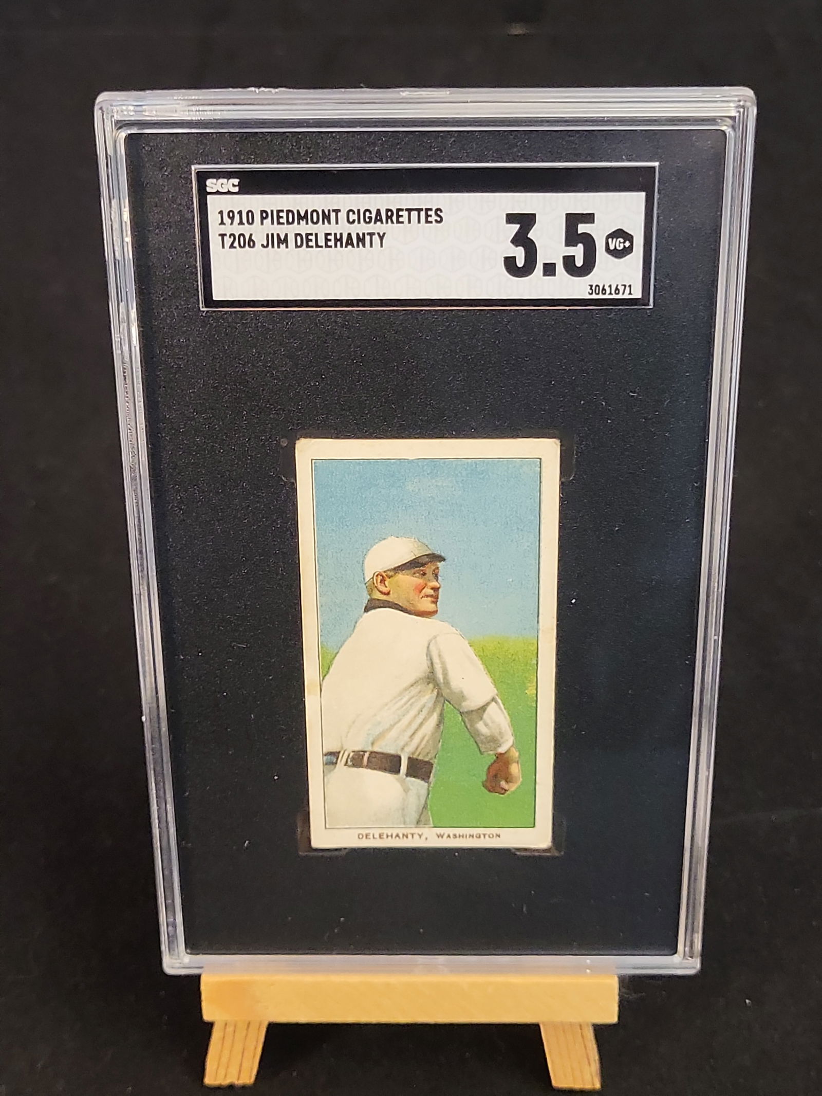 I00855 | 1910 T206 Piedmont Cigarettes Jim Delehanty SGC 3.5 VG+: BID PER WHAT YOU SEE IN THE PHOTO, NOT THE AI GENERATED TITLES AND DESCRIPTIONS! 1910 T206 Piedmont Cigarettes Jim Delehanty SGC 3.5 VG+T206 Piedmont Cigarettes, 1910, T206 White Border, N/A, Jim Dele