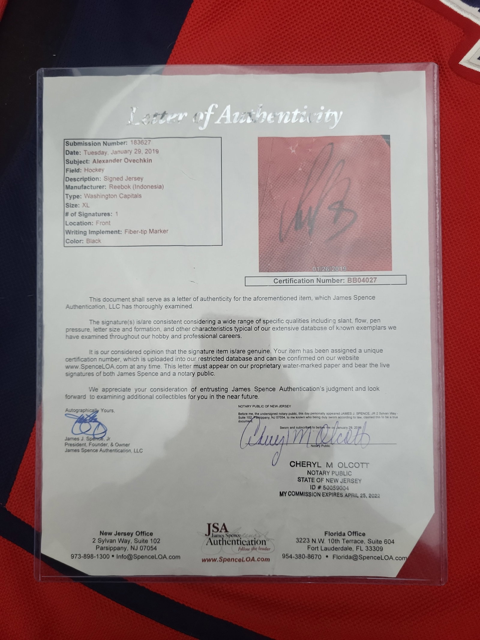 I01272 | Alexander Ovechkin Signed Washington Capitals Reebok Premier Licensed Jersey with JSA - 4