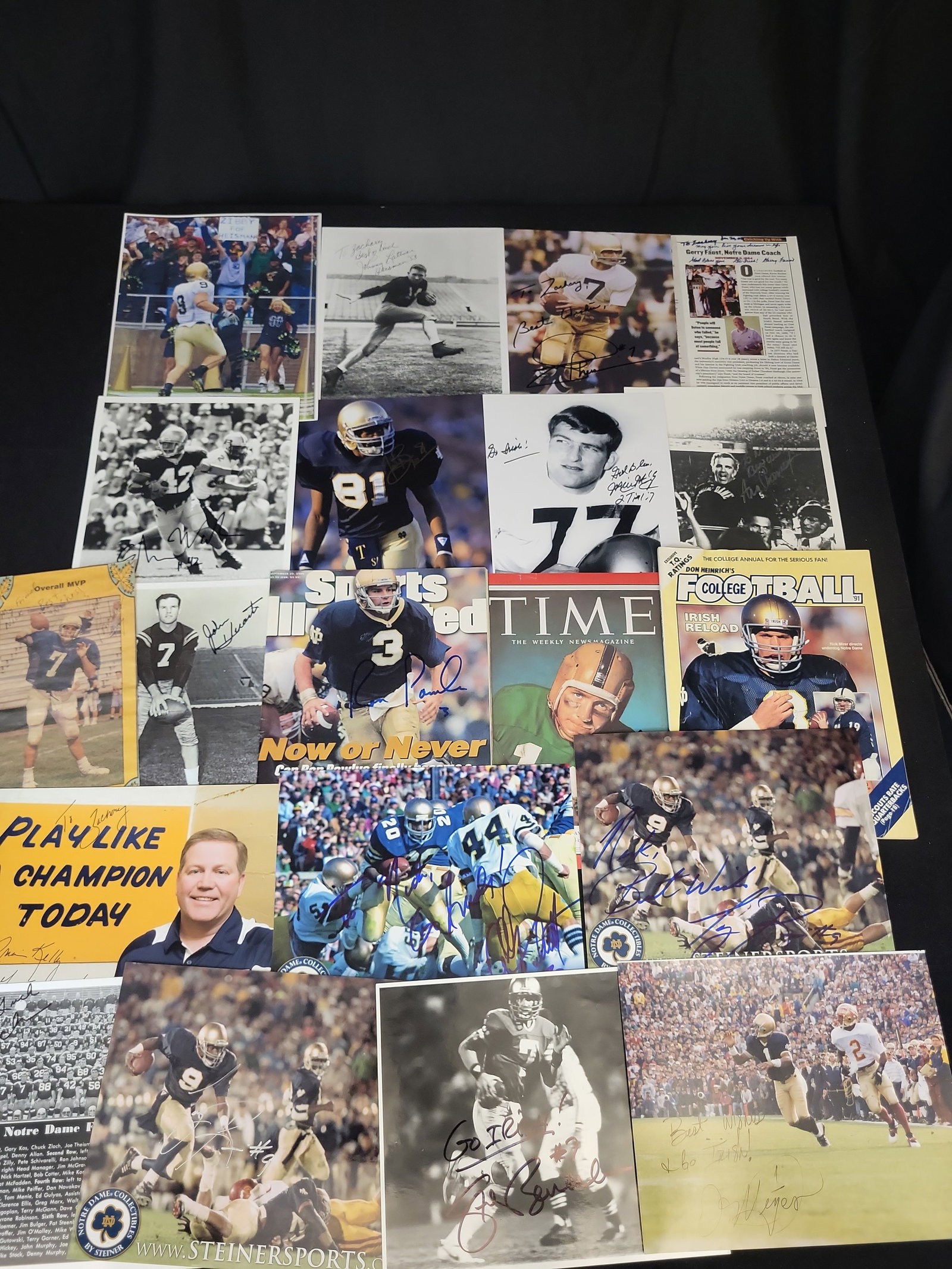 I01565 | A Collection of Autographed Notre Dame Football Memorabilia Including Heisman Trophy: BID PER WHAT YOU SEE IN THE PHOTO, NOT THE AI GENERATED TITLES AND DESCRIPTIONS! A Collection of Autographed Notre Dame Football Memorabilia Including Heisman Trophy Winners and Head Coaches This comp