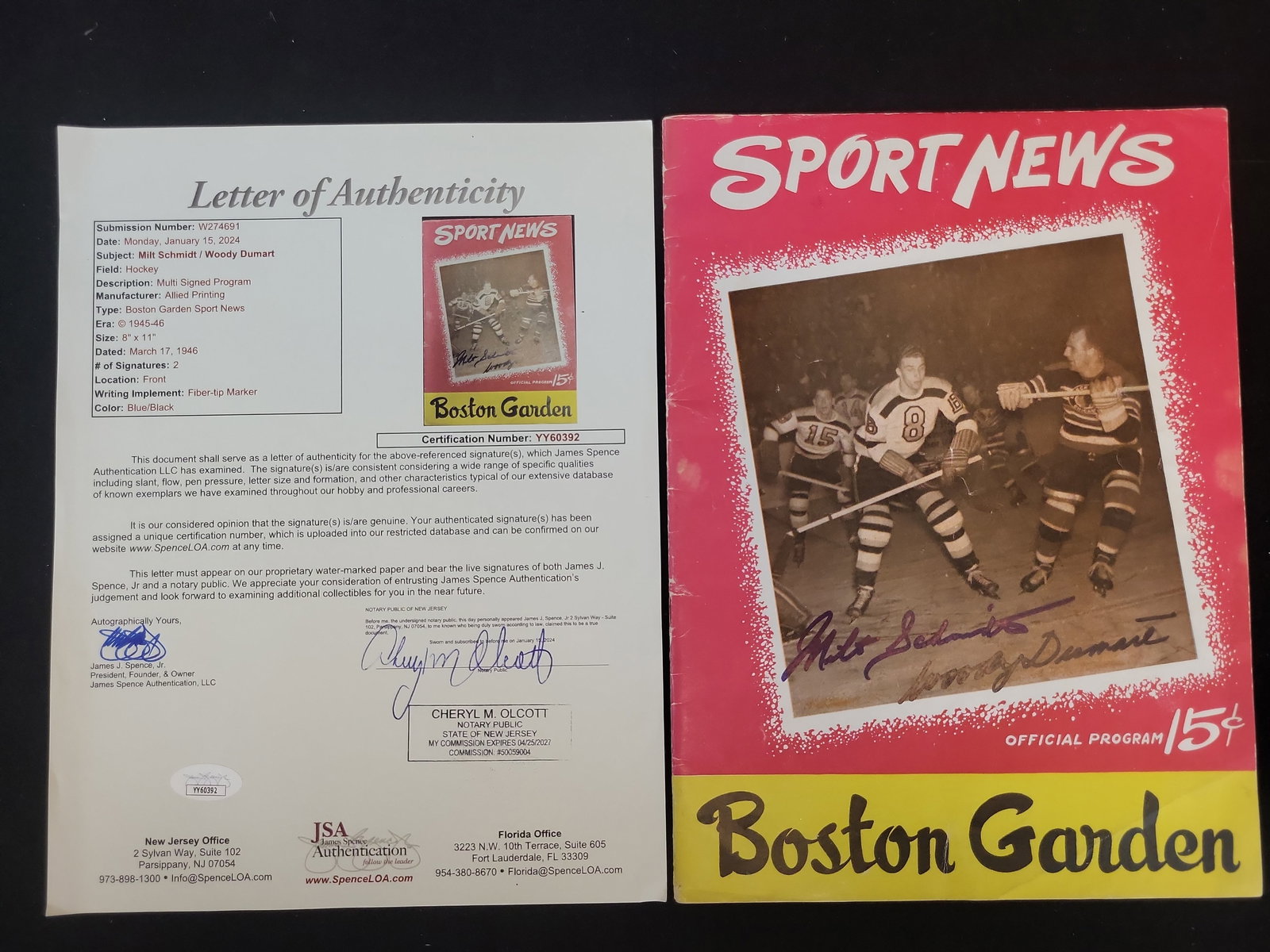 I01365 | 1946 Boston Garden Sport News Hockey Program Signed by Milt Schmidt and Woody Dumart with (1 of 4)