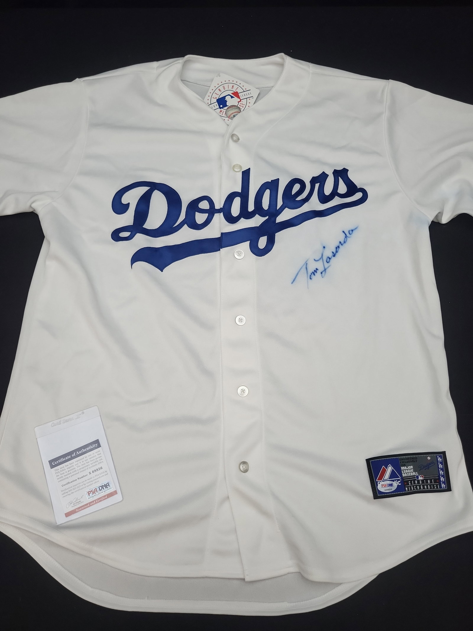 I01264 | Tom Lasorda Autographed Los Angeles Dodgers Majestic Jersey with PSA DNA COA (1 of 3)