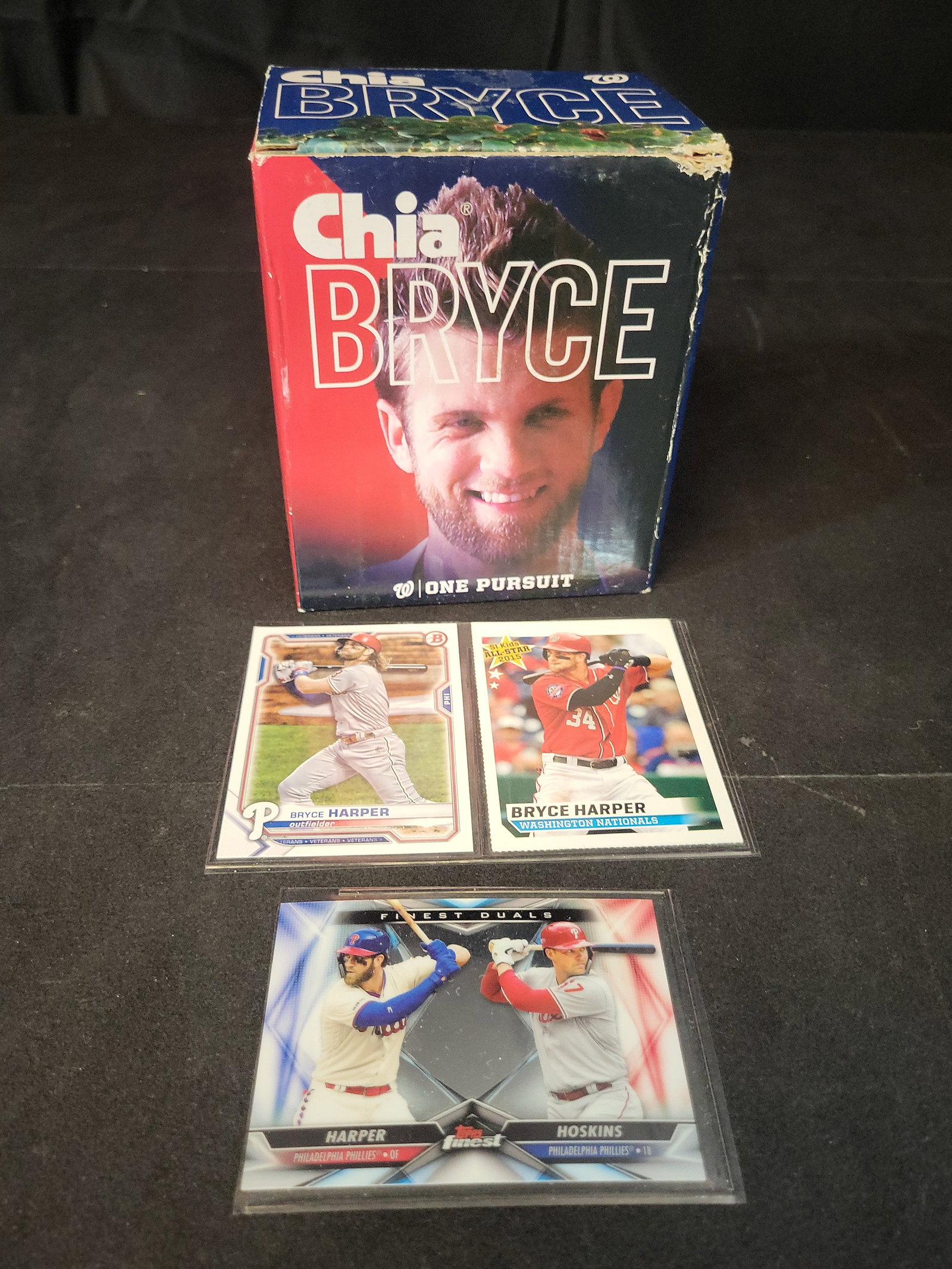 I01926 | A Collection of Bryce Harper Memorabilia Featuring Three Trading Cards and a Chia Bryce (1 of 5)