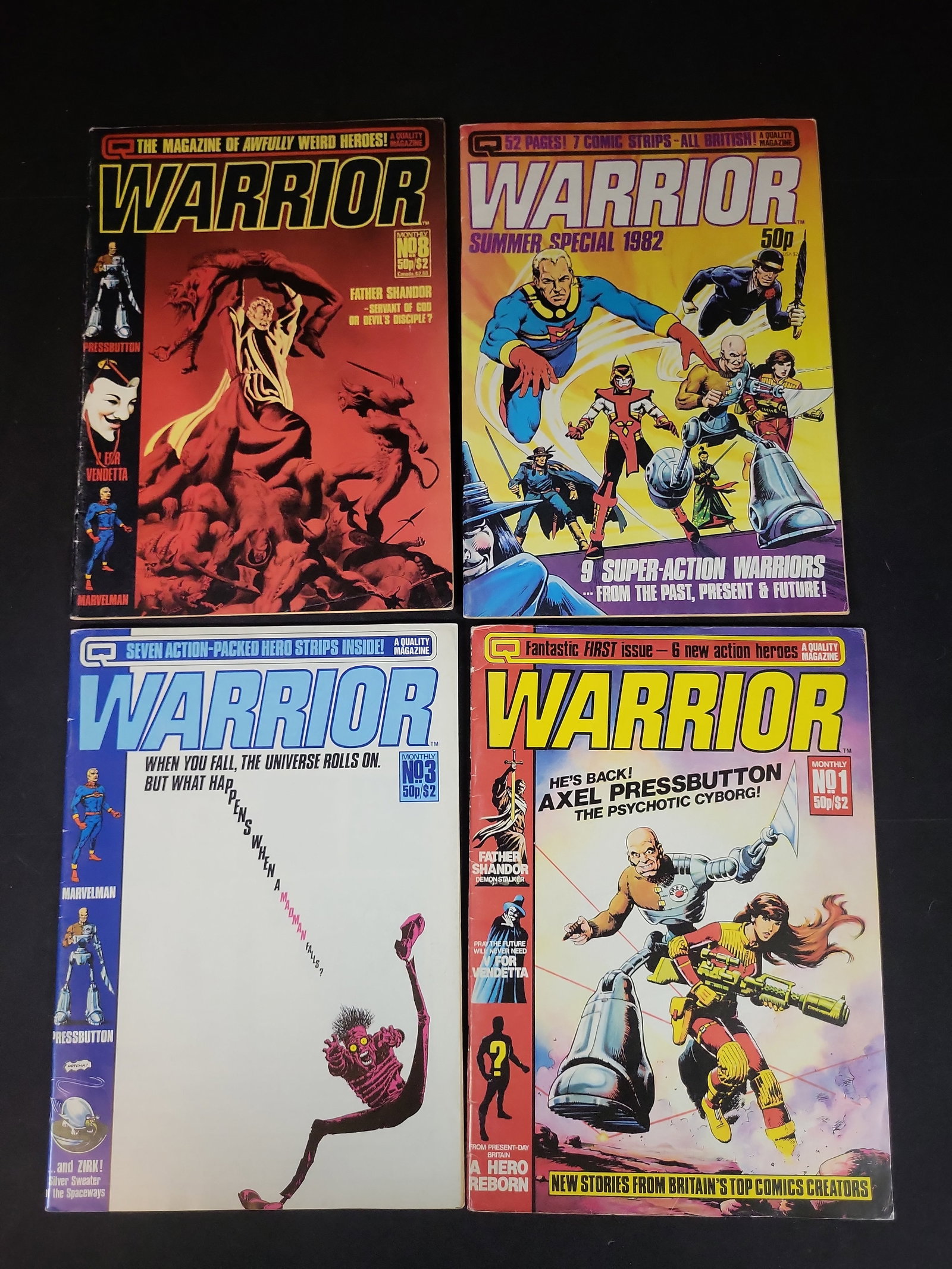 I02972 | Lot of Four Warrior British Comic Book Magazines including Issue Number 1: BID PER WHAT YOU SEE IN THE PHOTO, NOT THE AI GENERATED TITLES AND DESCRIPTIONS! Lot of Four Warrior British Comic Book Magazines including Issue Number 1 This lot consists of four vintage issues of W