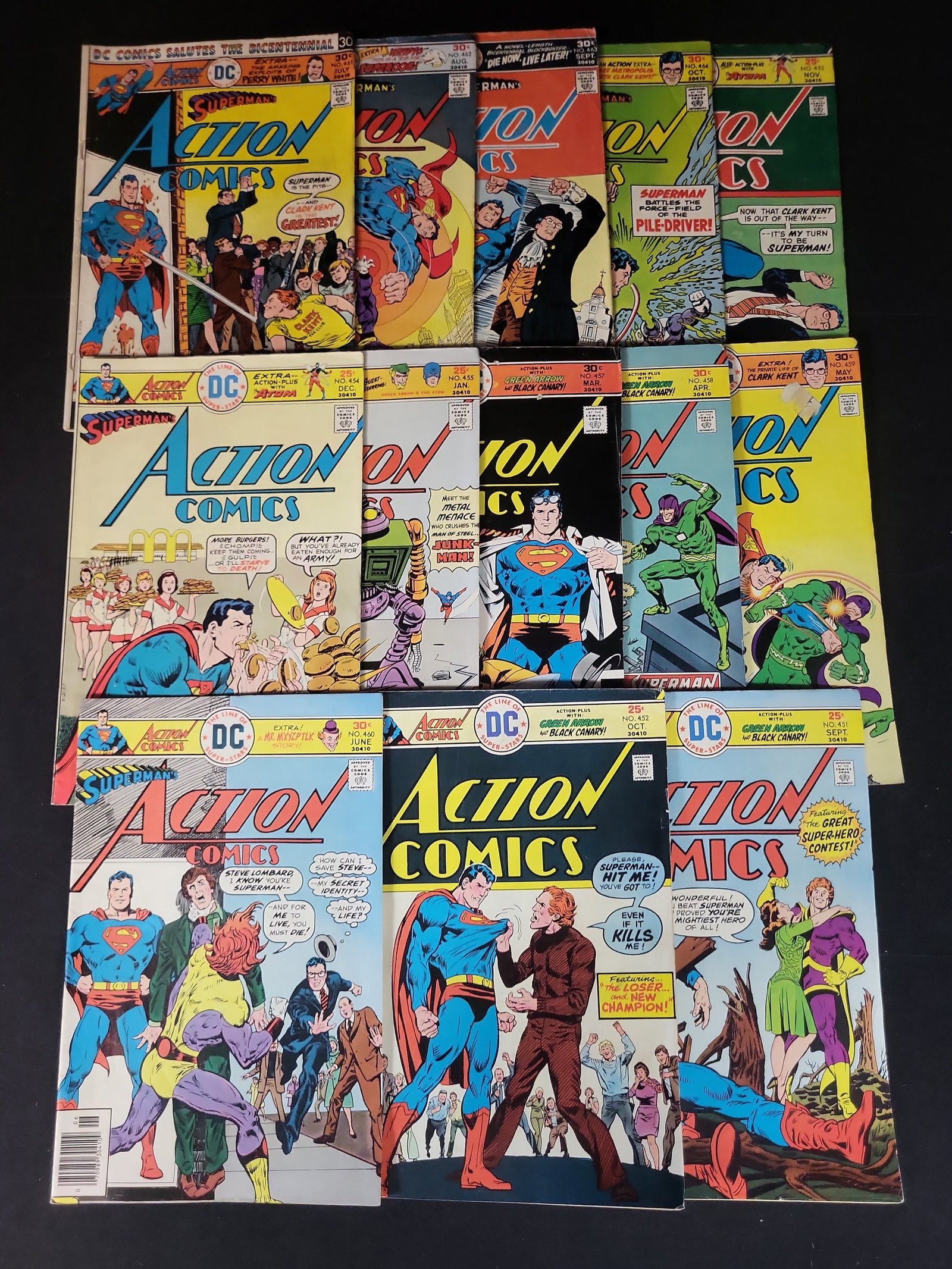 I02241 | A Collection of 13 Bronze Age Action Comics Featuring Superman Issues 451 to 464 (1 of 4)