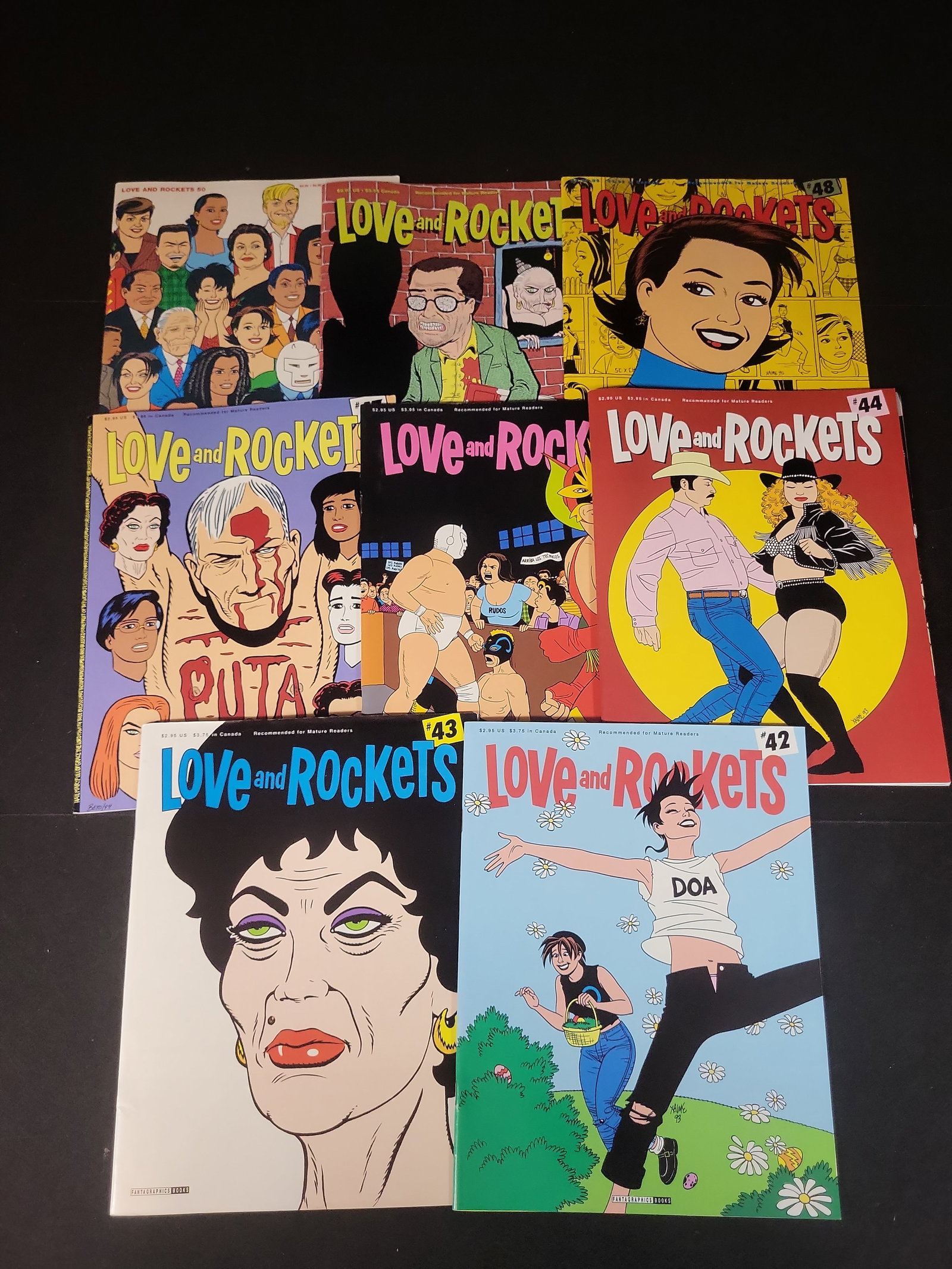 I02537 | A Collection of Nine Love and Rockets Volume 1 Comics Issues 42 to 50 Published by: BID PER WHAT YOU SEE IN THE PHOTO, NOT THE AI GENERATED TITLES AND DESCRIPTIONS! A Collection of Nine Love and Rockets Volume 1 Comics Issues 42 to 50 Published by Fantagraphics Books This collection 