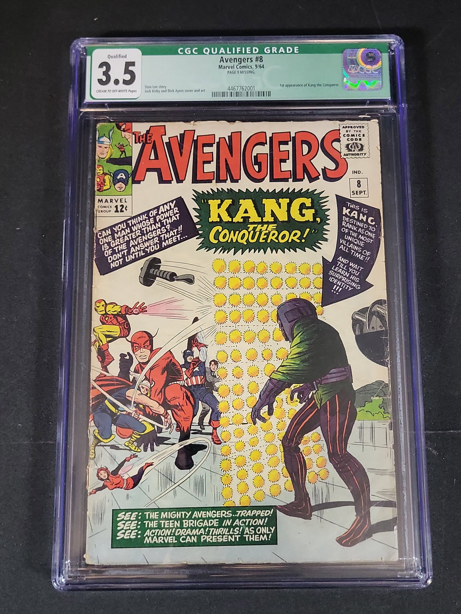 I02870 | Marvel Comics The Avengers #8 (1964) CGC 3.5 Qualified Grade, 1st Appearance of Kang the (1 of 3)