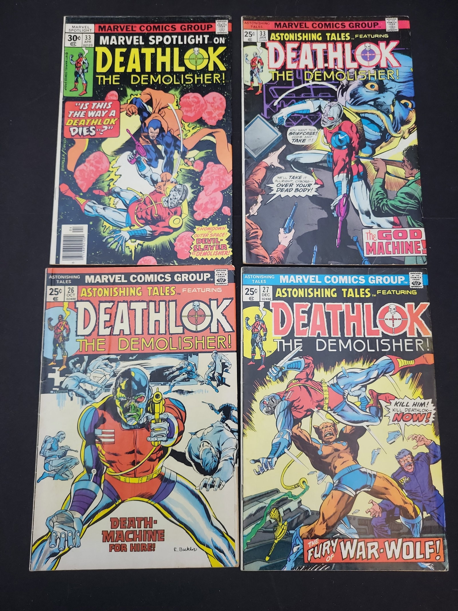 I02075 | Four Marvel Comics Group Deathlok the Demolisher Bronze Age Comic Books including: BID PER WHAT YOU SEE IN THE PHOTO, NOT THE AI GENERATED TITLES AND DESCRIPTIONS! Four Marvel Comics Group Deathlok the Demolisher Bronze Age Comic Books including Astonishing Tales #26 A collection of