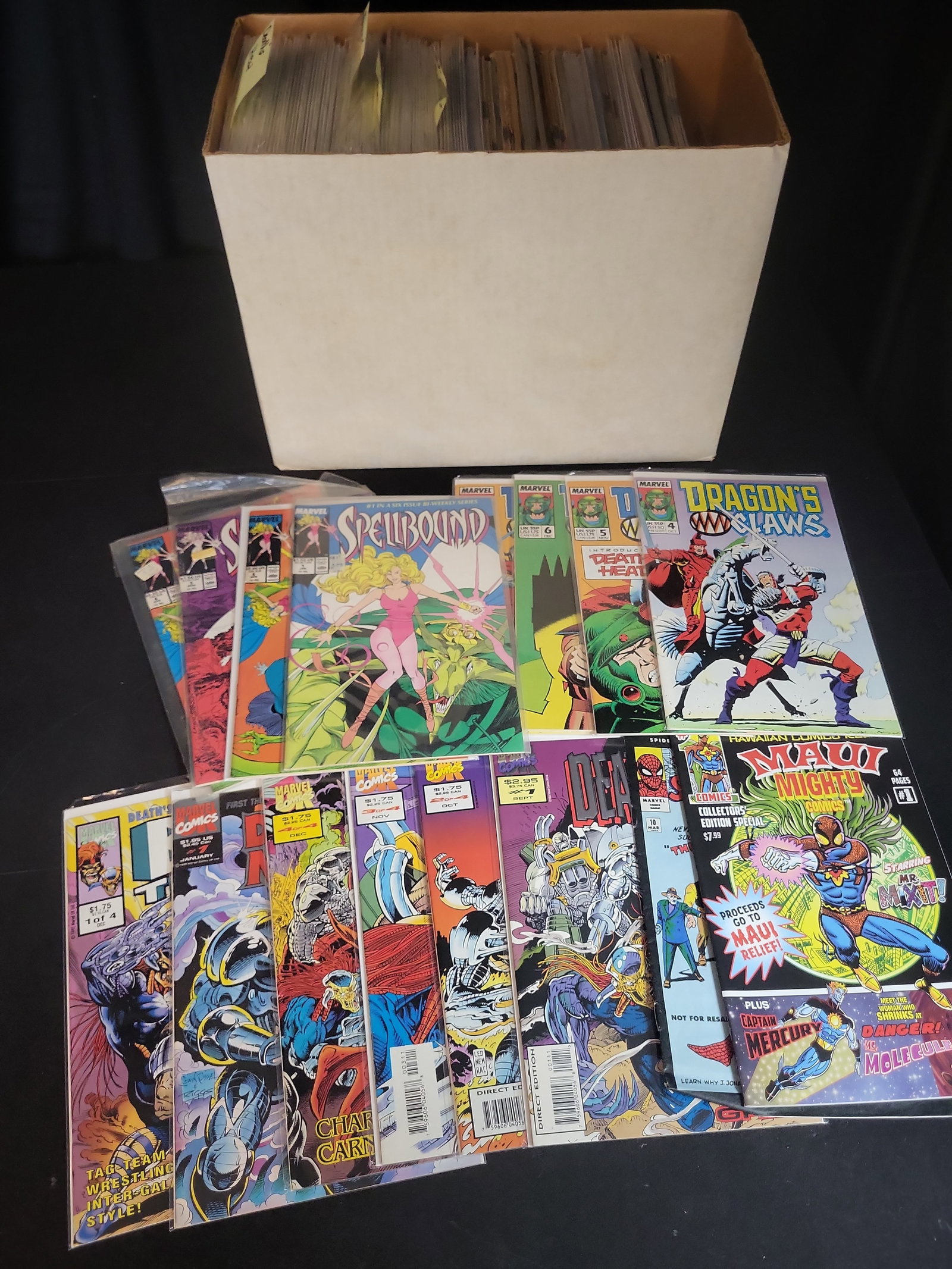 I02782 | An Assortment of Marvel UK and Modern Era Comic Books in Storage Box: BID PER WHAT YOU SEE IN THE PHOTO, NOT THE AI GENERATED TITLES AND DESCRIPTIONS! An Assortment of Marvel UK and Modern Era Comic Books in Storage Box This collection consists of various modern-era com