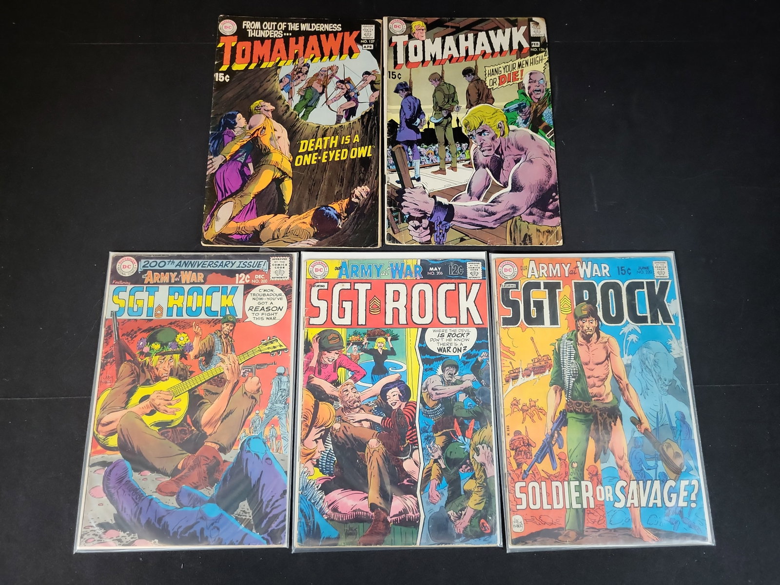 I02815 | A Collection of Five Vintage DC Comic Books Featuring Sgt. Rock and Tomahawk (1 of 4)