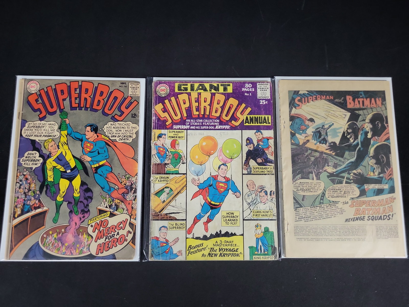I02137 | Trio of Vintage DC Comic Books Including Superboy No. 141, Giant Superboy Annual No. 1, and (1 of 4)