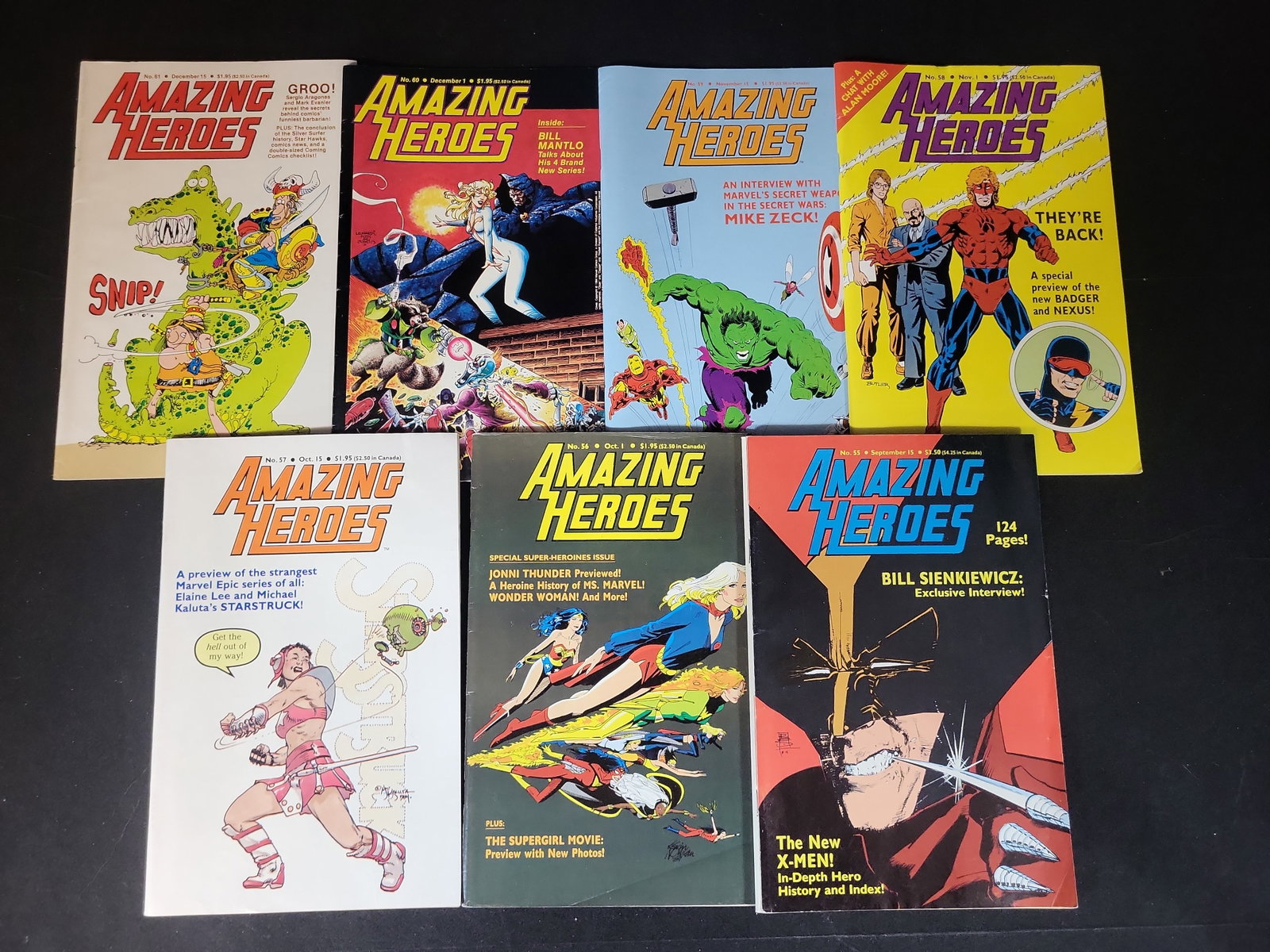 I02313 | Seven Amazing Heroes Magazine Issues 55 through 61 Fantagraphics Books 1984 (1 of 4)