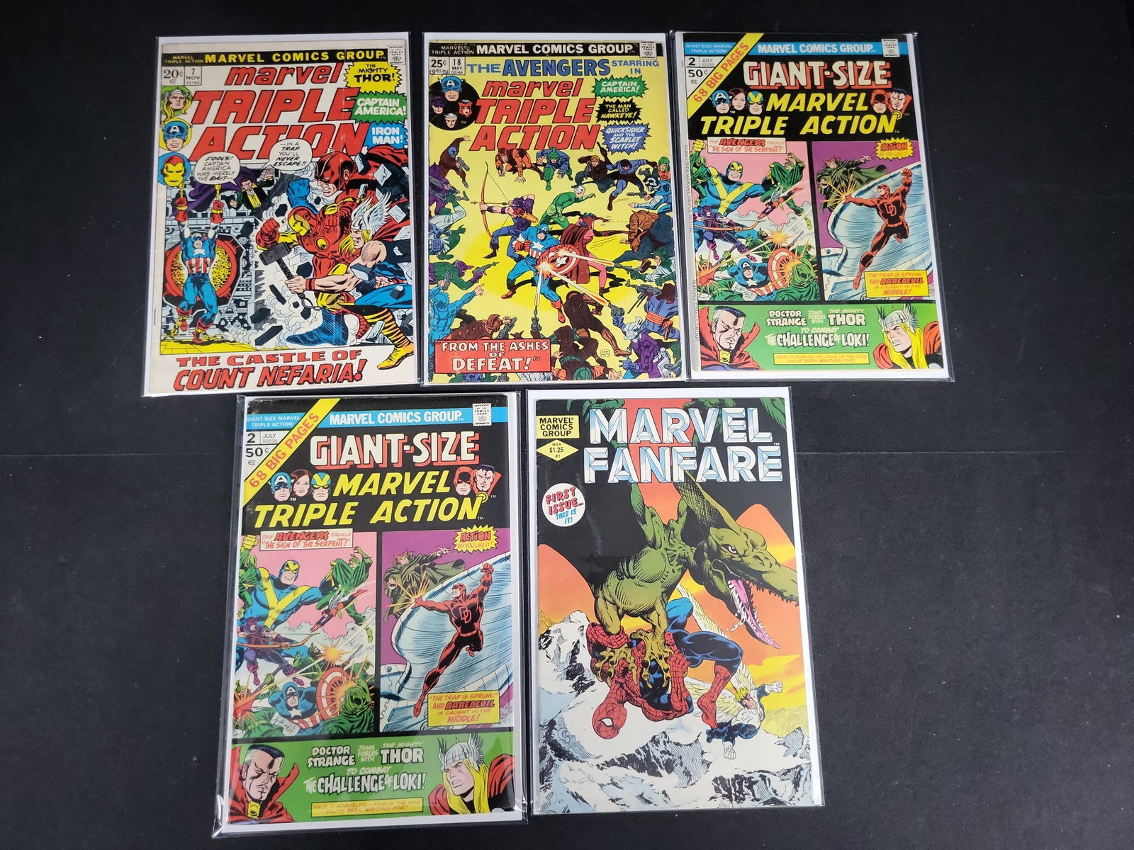 I02096 | A Collection of Five Vintage Marvel Comics Including Marvel Triple Action and Marvel (1 of 3)