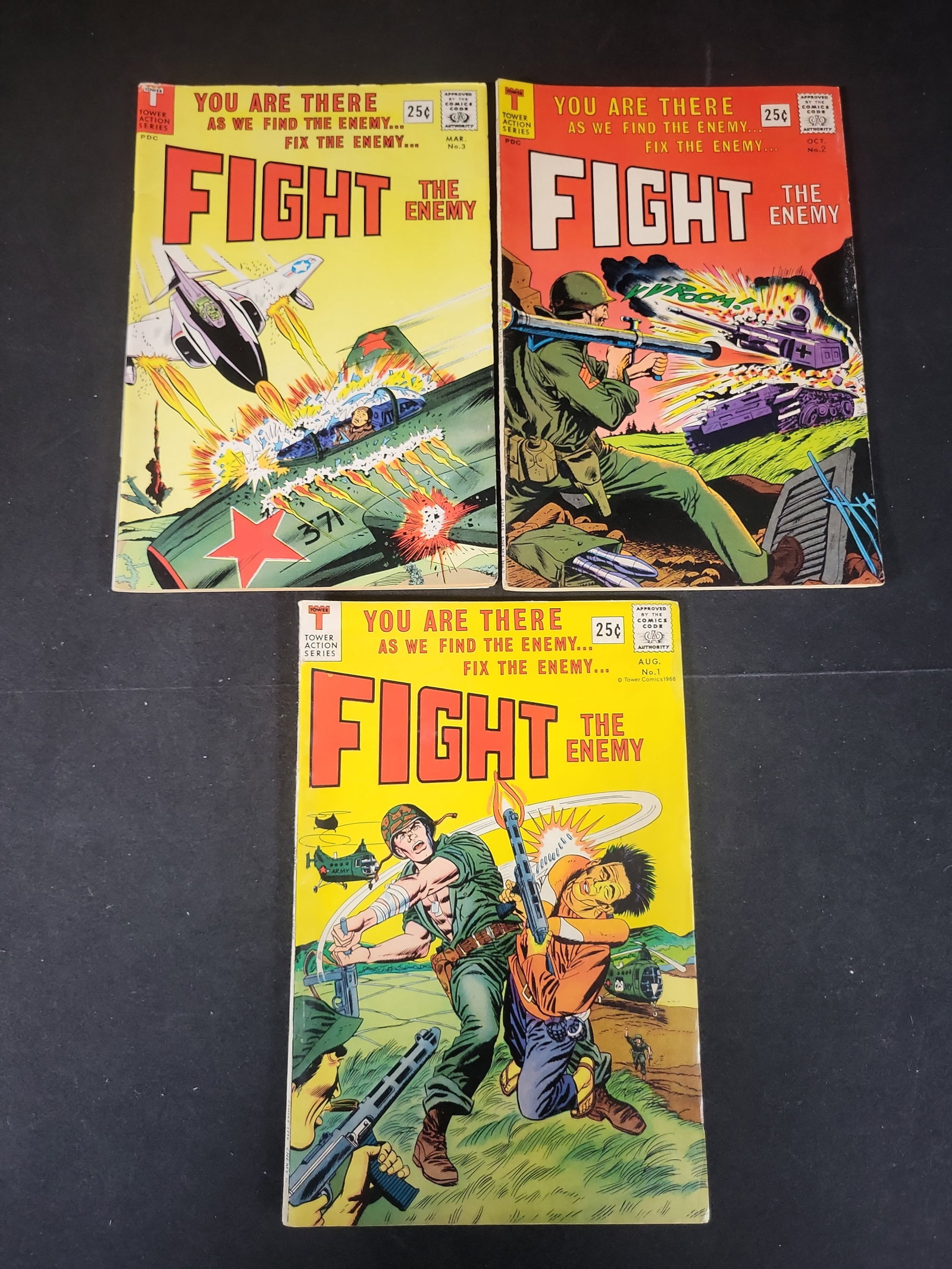 I02260 | A Trio of Fight the Enemy Silver Age War Comic Books, Issues 1-3, Tower Comics, 1966-1967 (1 of 4)
