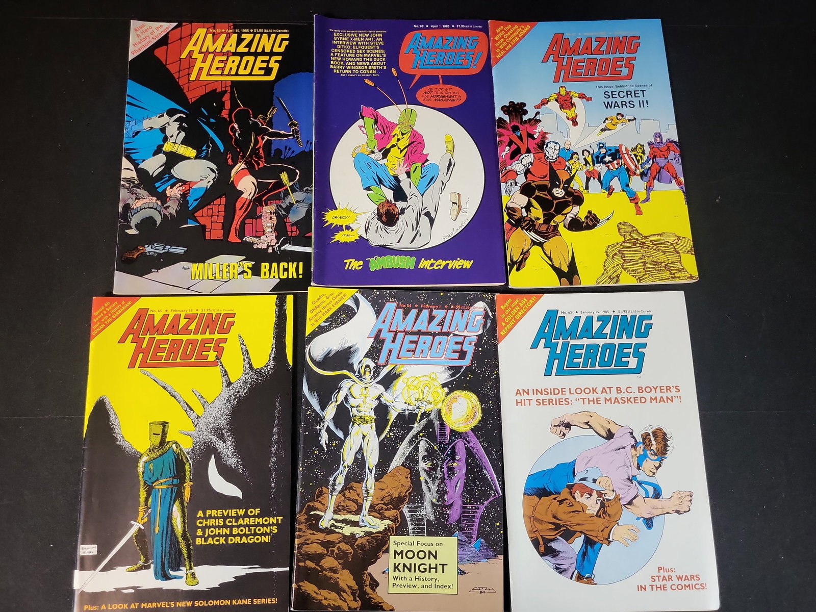 I02314 | A Collection of Six Amazing Heroes Magazines Published by Fantagraphics Books, 1985 (1 of 4)