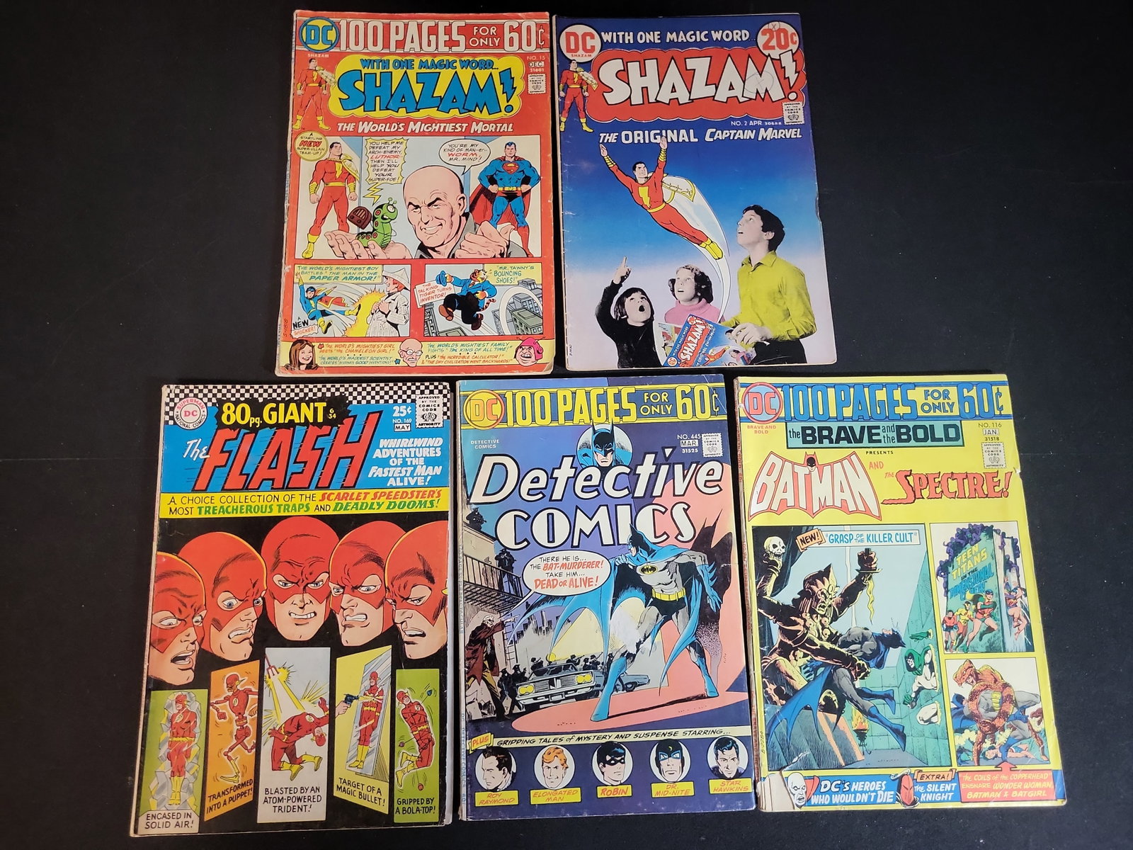 I02652 | A Collection of Five Vintage DC Comics Including Shazam, Detective Comics, and The Flash (1 of 4)