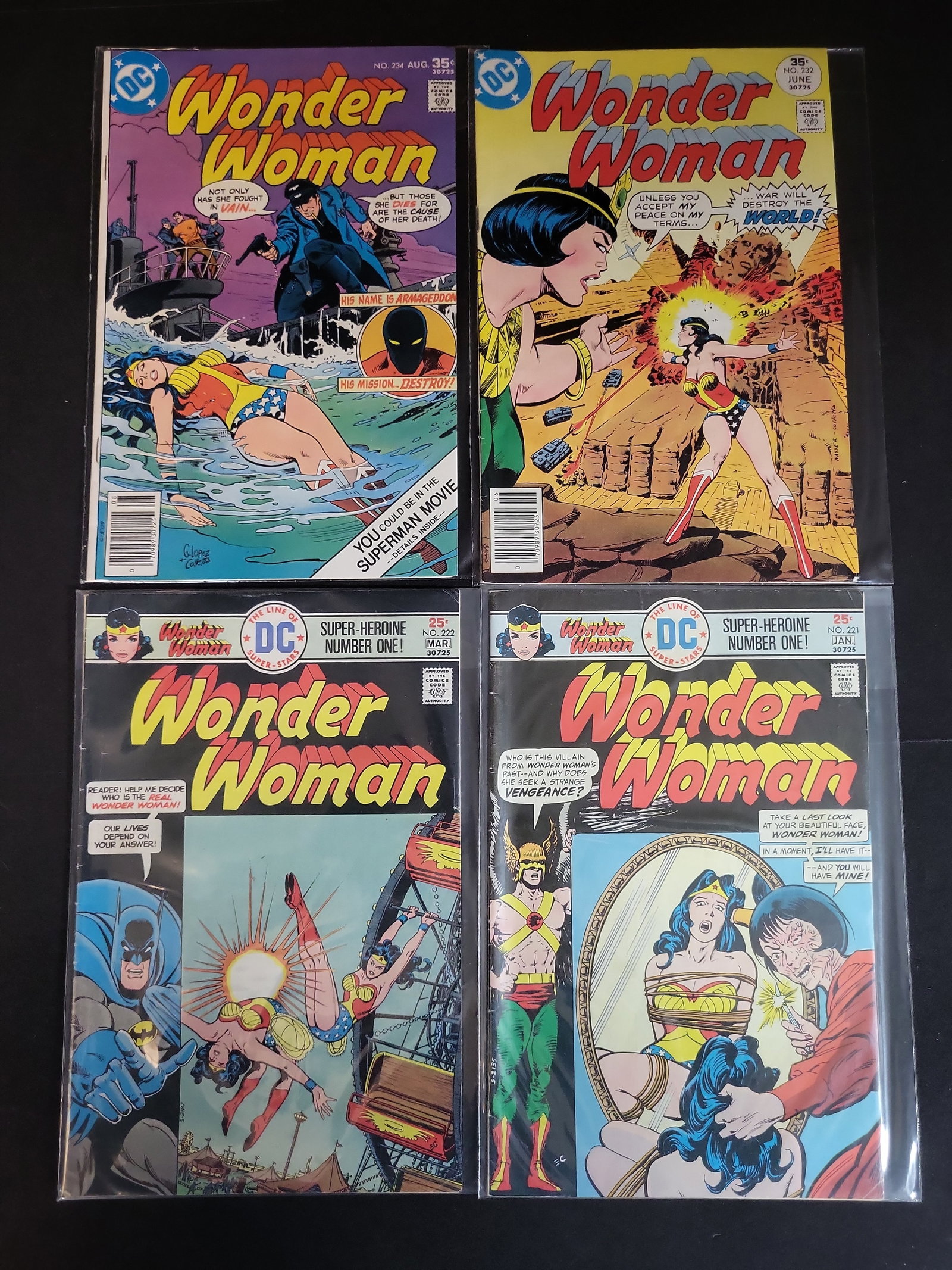 I02736 | A Collection of Four DC Comics Wonder Woman Volume 1 Bronze Age Issues 221, 222, 232, and (1 of 3)
