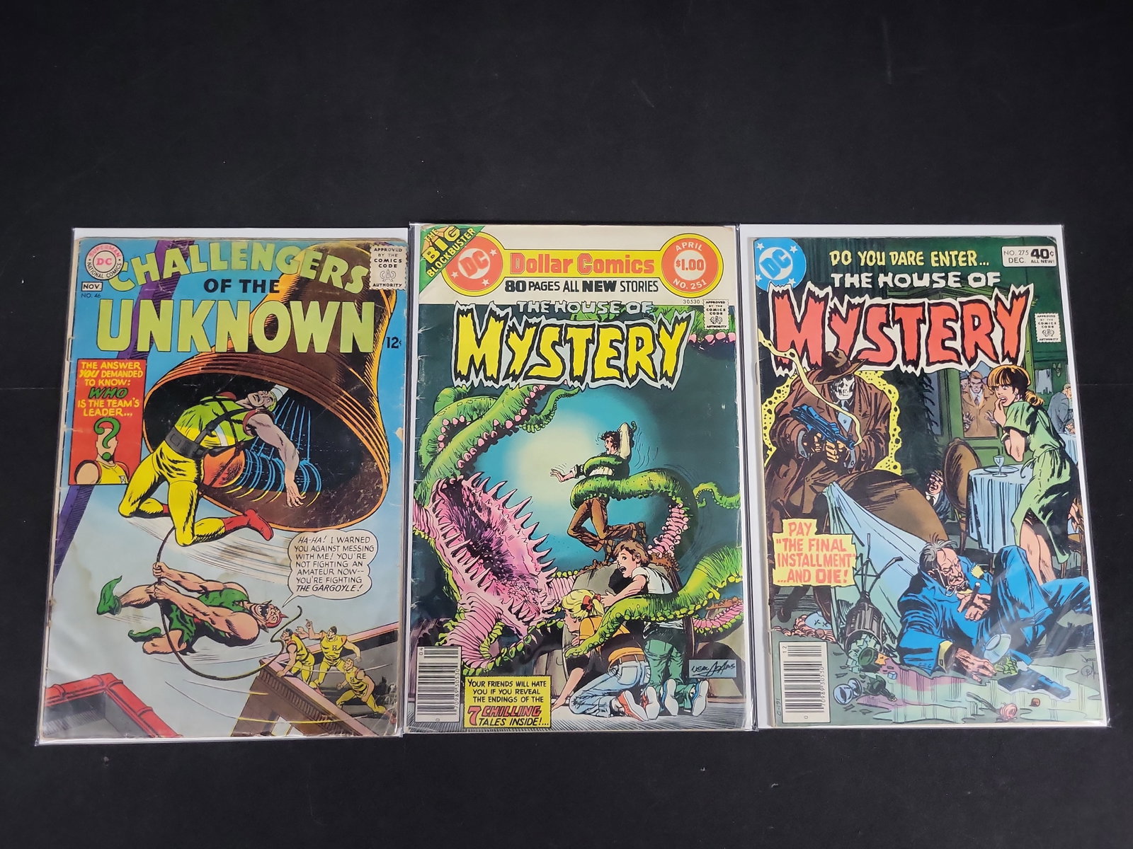I02150 | A Trio of Vintage DC Comic Books Including Challengers of the Unknown #46 and House of: BID PER WHAT YOU SEE IN THE PHOTO, NOT THE AI GENERATED TITLES AND DESCRIPTIONS! A Trio of Vintage DC Comic Books Including Challengers of the Unknown #46 and House of Mystery #251 and #275 This colle