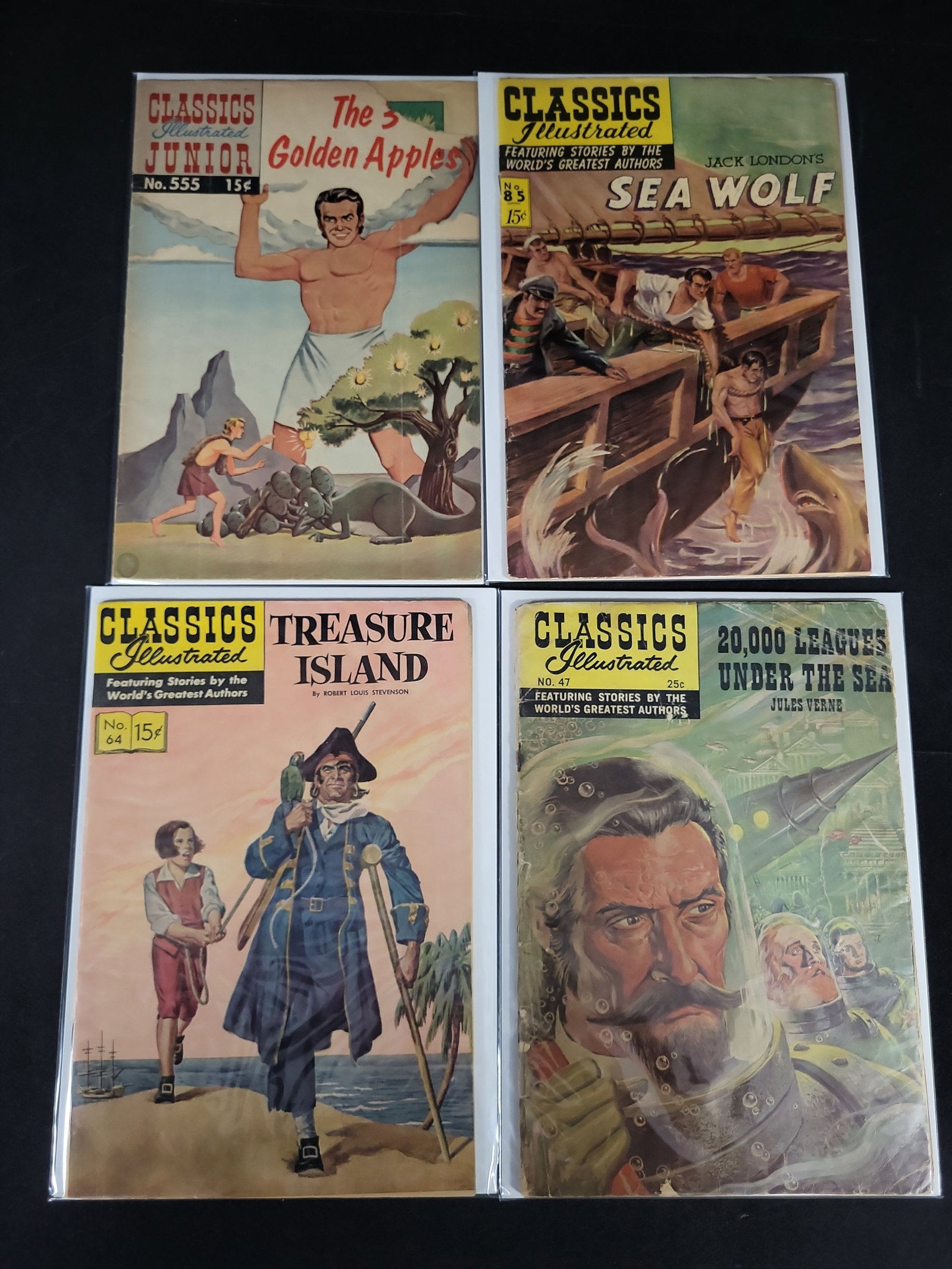 I02141 | A Collection of Five Vintage Literary Adaptation Comic Books Featuring Classics Illustrated: BID PER WHAT YOU SEE IN THE PHOTO, NOT THE AI GENERATED TITLES AND DESCRIPTIONS! A Collection of Five Vintage Literary Adaptation Comic Books Featuring Classics Illustrated and Marvel Classics Titles 