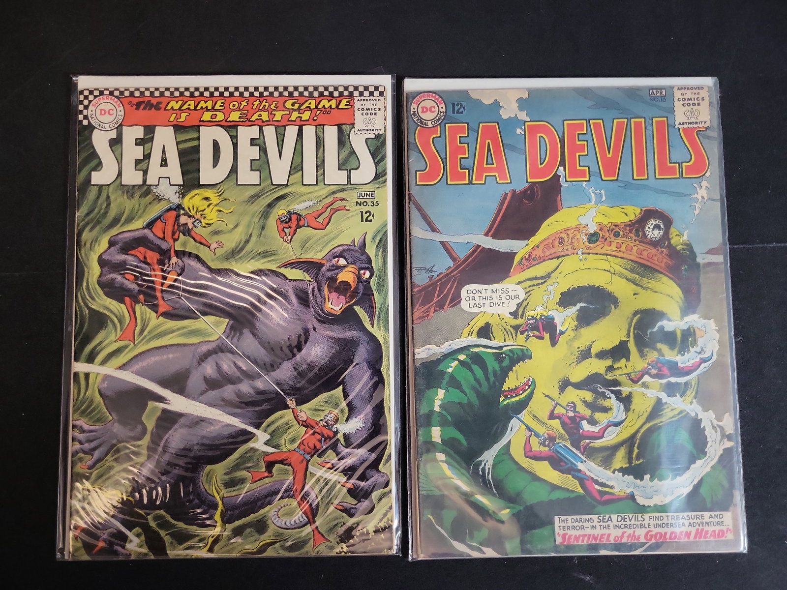 I02625 | Two DC Comics Sea Devils Silver Age Comic Books, Issues #16 and #35: BID PER WHAT YOU SEE IN THE PHOTO, NOT THE AI GENERATED TITLES AND DESCRIPTIONS! Two DC Comics Sea Devils Silver Age Comic Books, Issues #16 and #35 This lot features two original Silver Age comic boo